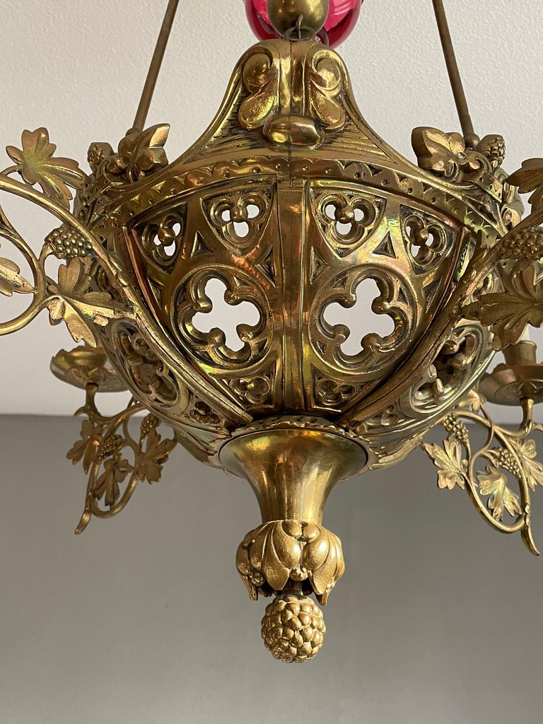 Antique Gilt Bronze and Brass and Glass Gothic Sanctuary Lamp / Church