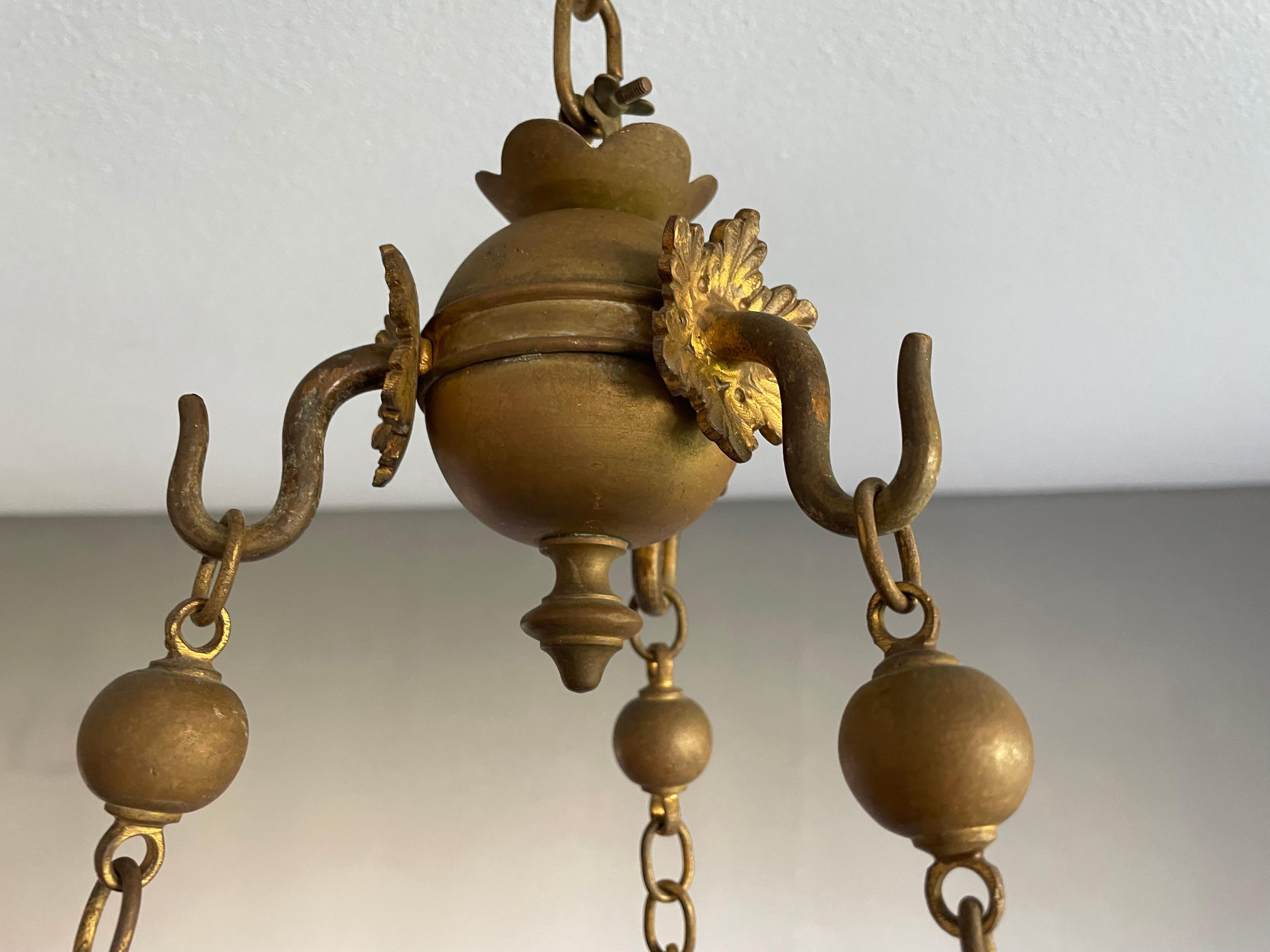 European Antique Gilt Bronze & Brass & Glass Gothic Sanctuary Lamp / Church Candle Light