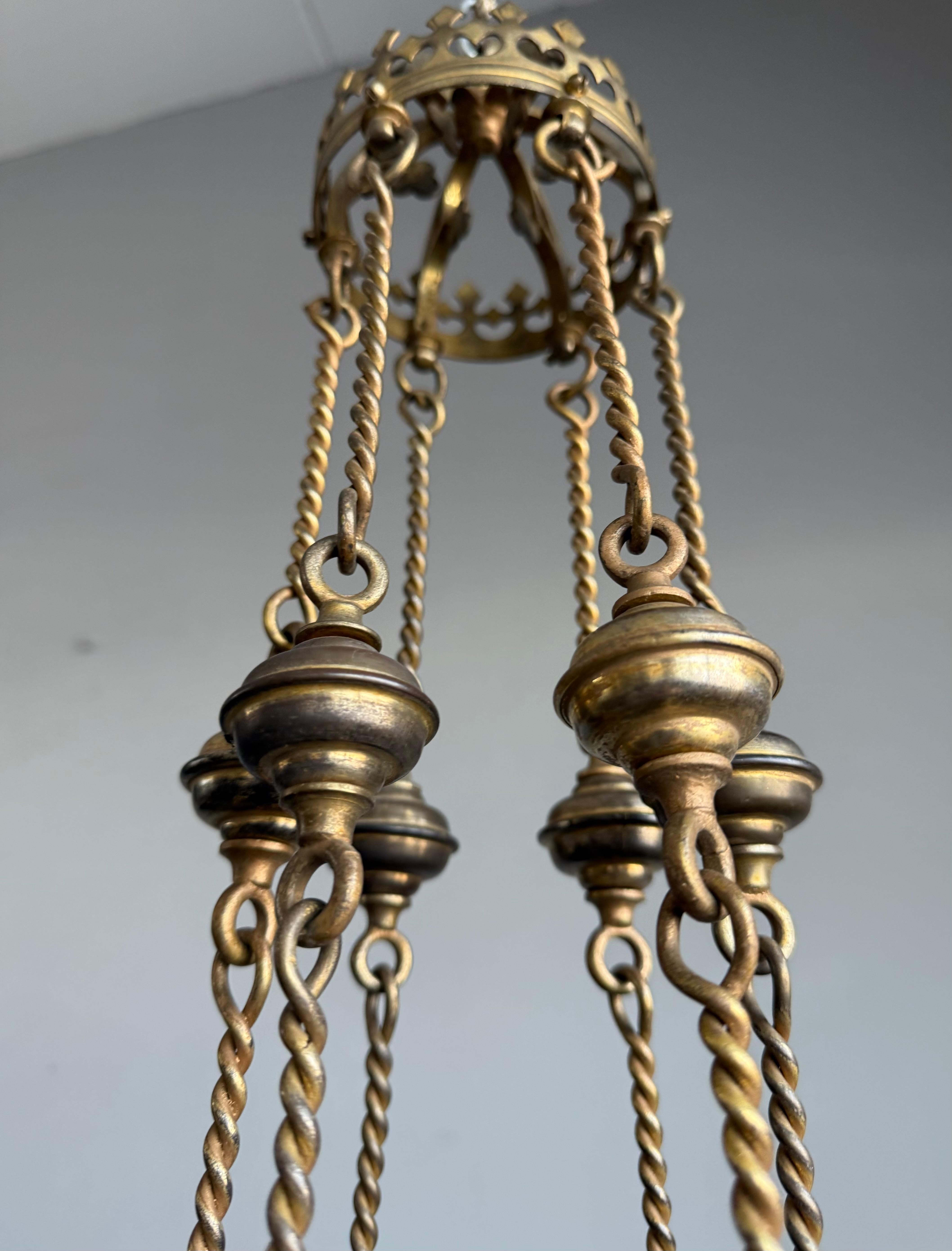 Antique Gilt Bronze & Brass & Glass Gothic Sanctuary Lamp / Church Candle Light In Excellent Condition For Sale In Lisse, NL