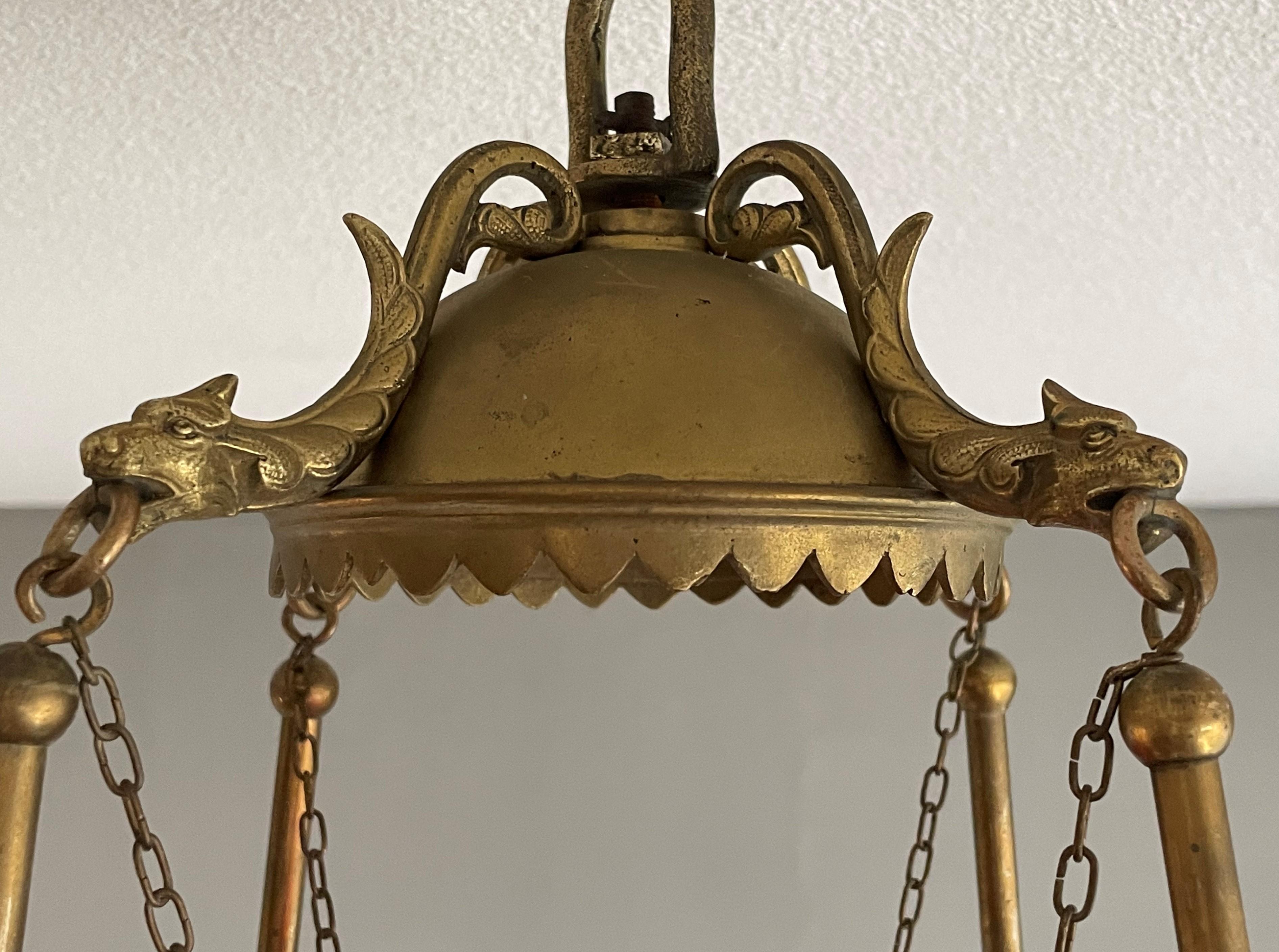 Antique Gilt Bronze & Brass & Glass Gothic Sanctuary Lamp / Church Candle Light In Good Condition In Lisse, NL