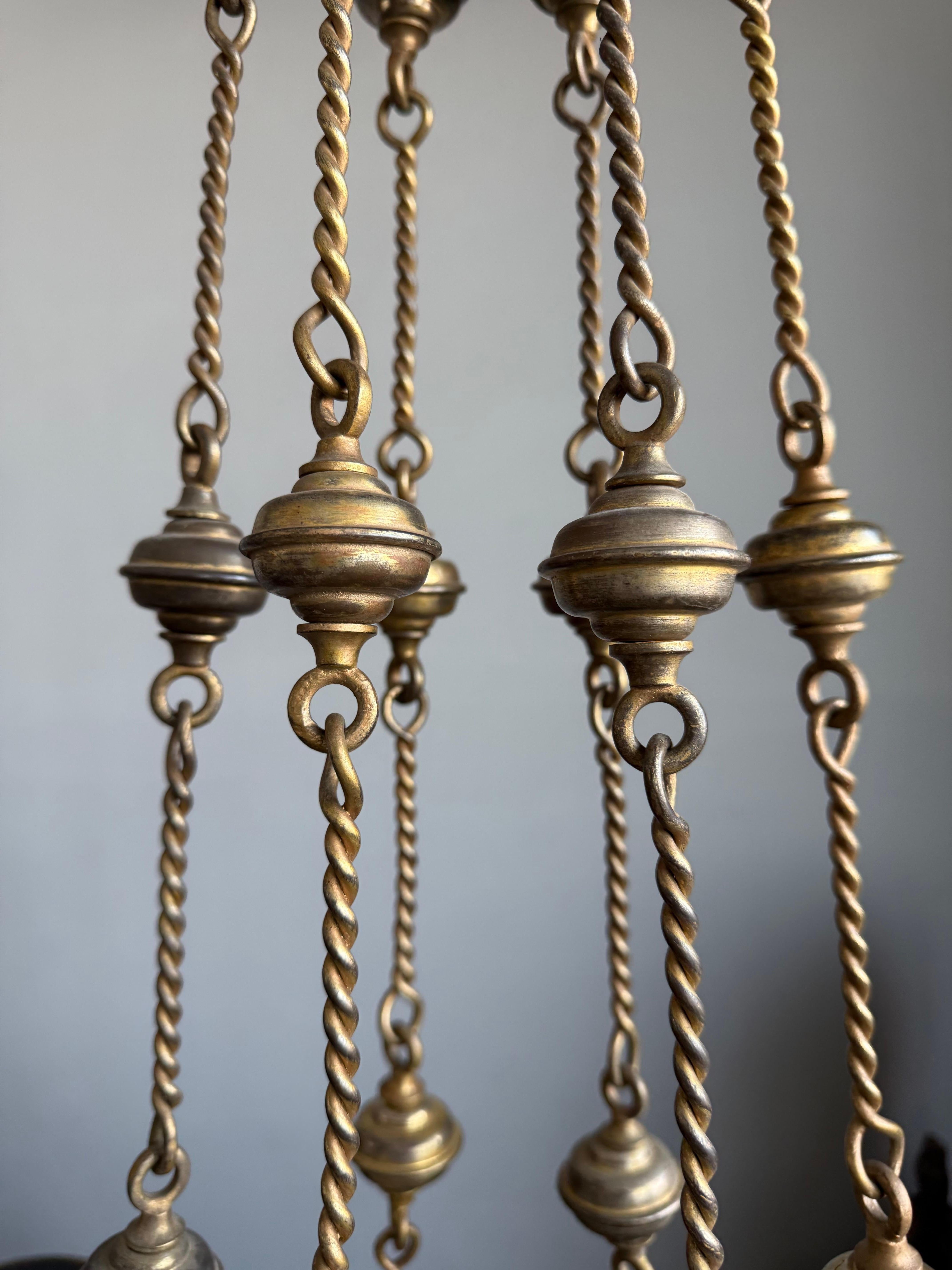 19th Century Antique Gilt Bronze & Brass & Glass Gothic Sanctuary Lamp / Church Candle Light For Sale