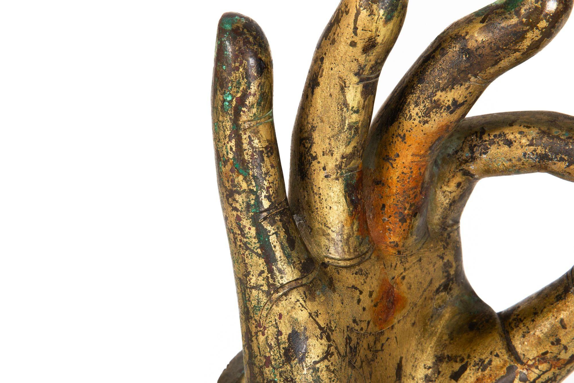 Antique Gilt Bronze Buddha Hand in Vitarka Mudra on Custom Base For Sale 10