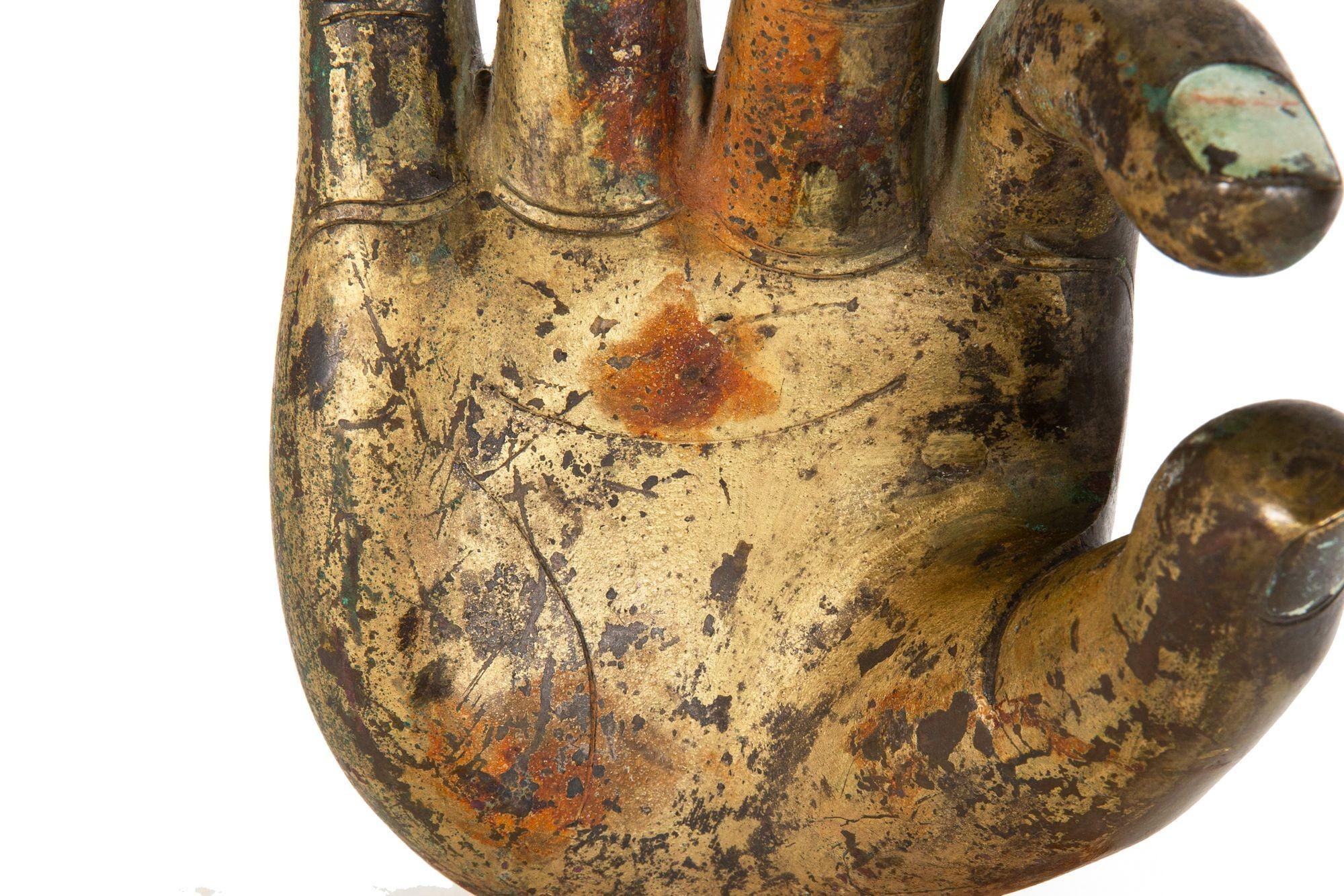 Antique Gilt Bronze Buddha Hand in Vitarka Mudra on Custom Base For Sale 11