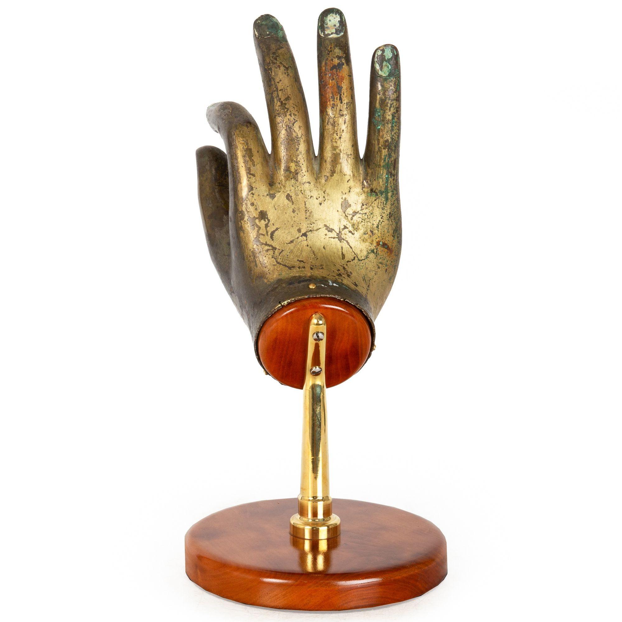 Antique Gilt Bronze Buddha Hand in Vitarka Mudra on Custom Base In Good Condition For Sale In Shippensburg, PA