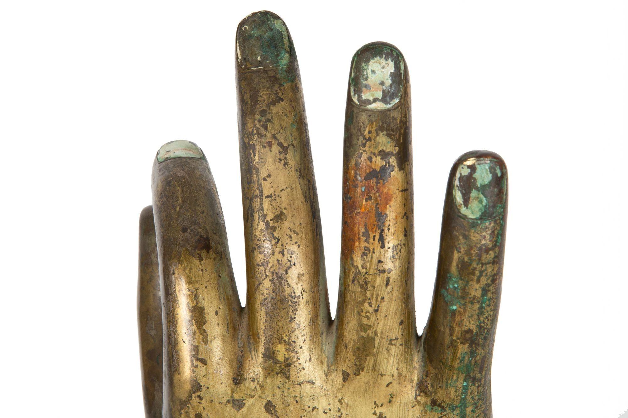 Antique Gilt Bronze Buddha Hand in Vitarka Mudra on Custom Base For Sale 3
