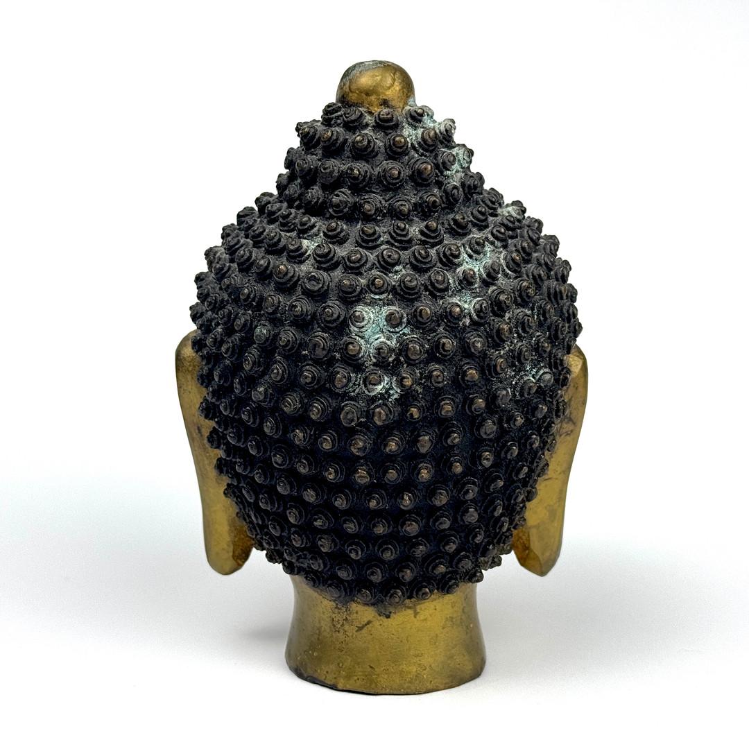 Art Déco Antica scultura asiatica con testa di Buddha in bronzo dorato, arte decorativa spirituale per la casa in vendita