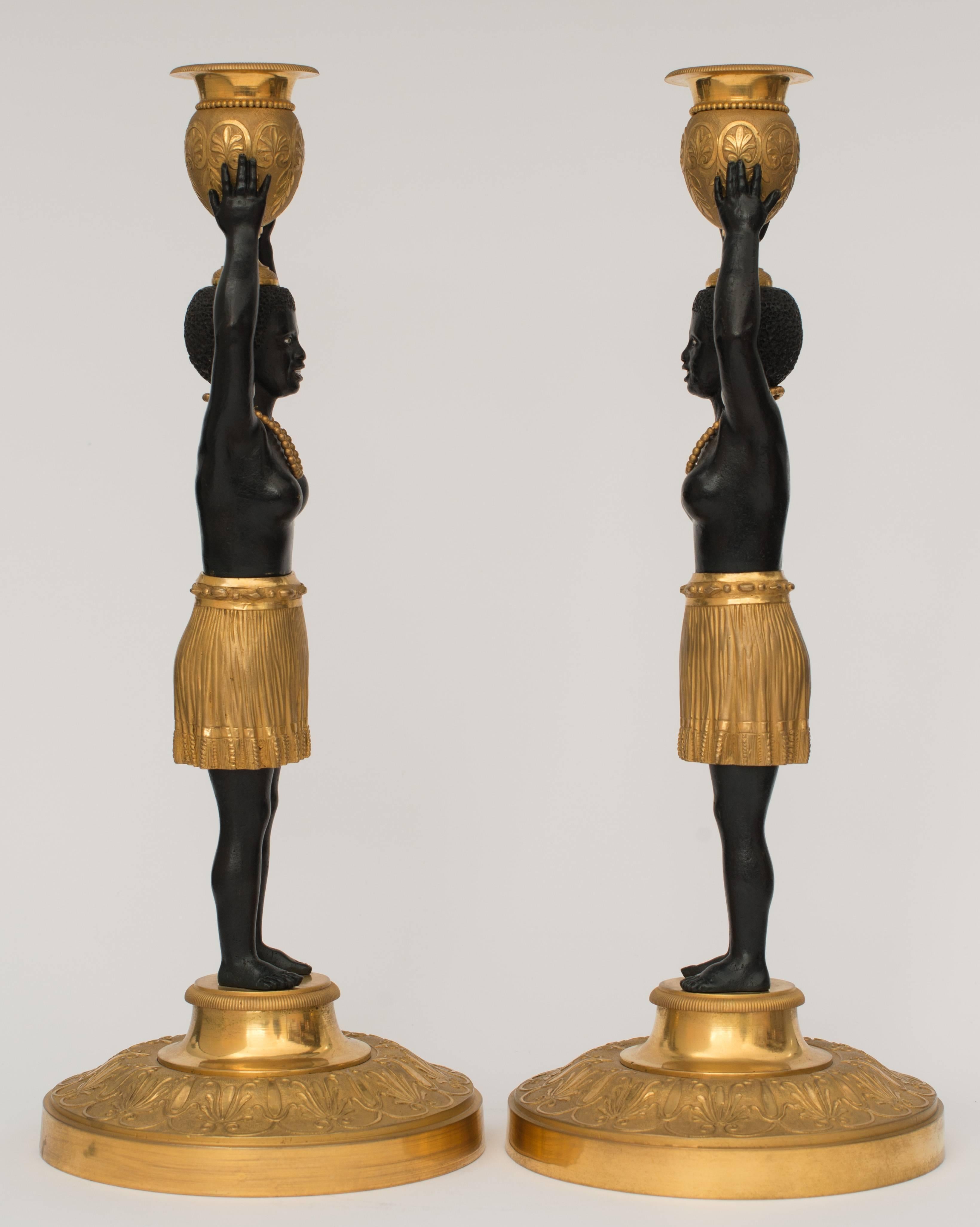18th Century and Earlier Antique Gilt Bronze Candlesticks France 1800 Attributed to Jean Simon Deverberie For Sale