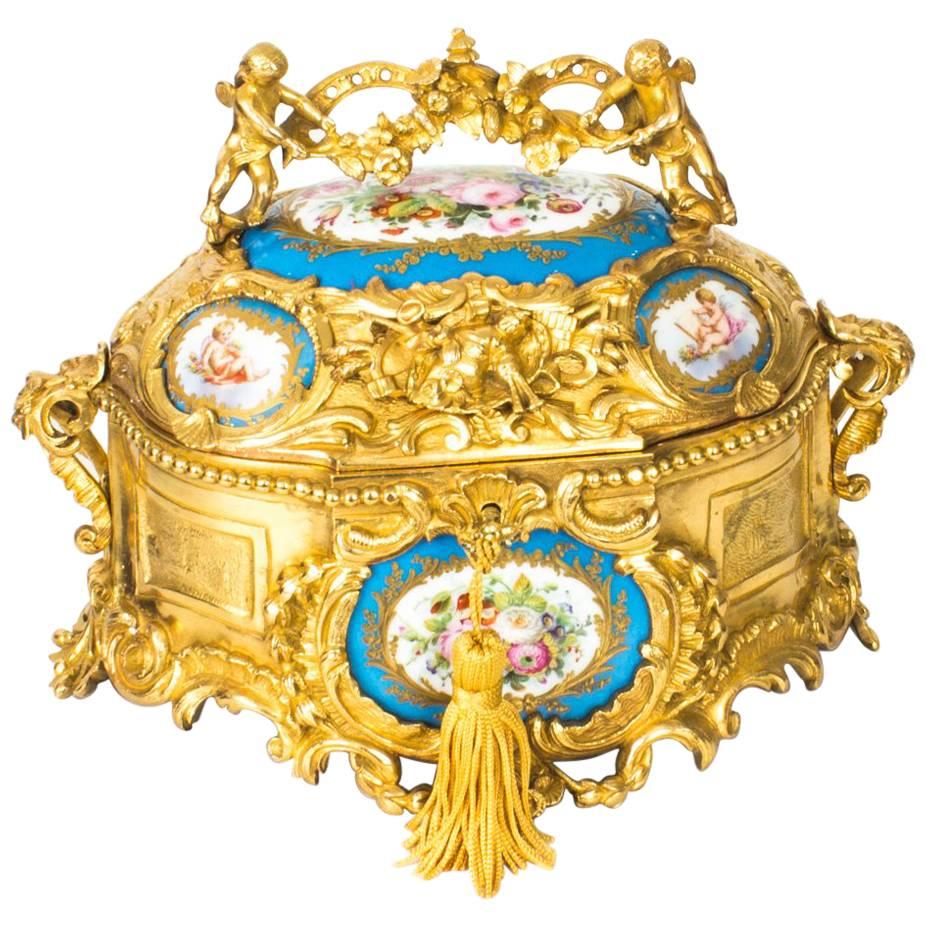 Antique Gilt Bronze Casket Inset Sevres Porcelain Plaques, 19th Century