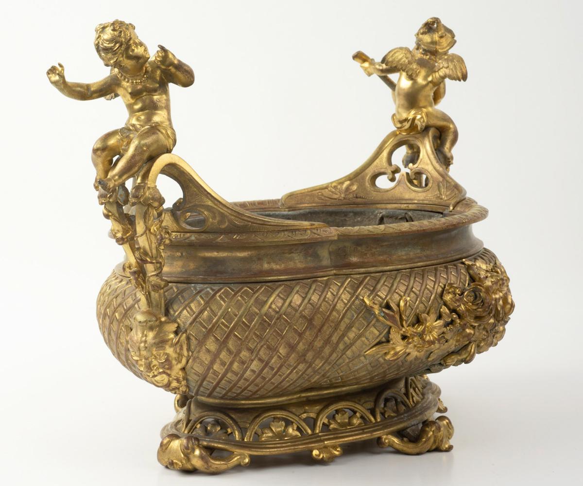 Louis XV Antique Gilt Bronze Centerpiece with Angels For Sale