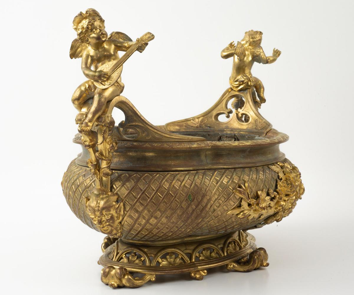 French Antique Gilt Bronze Centerpiece with Angels For Sale