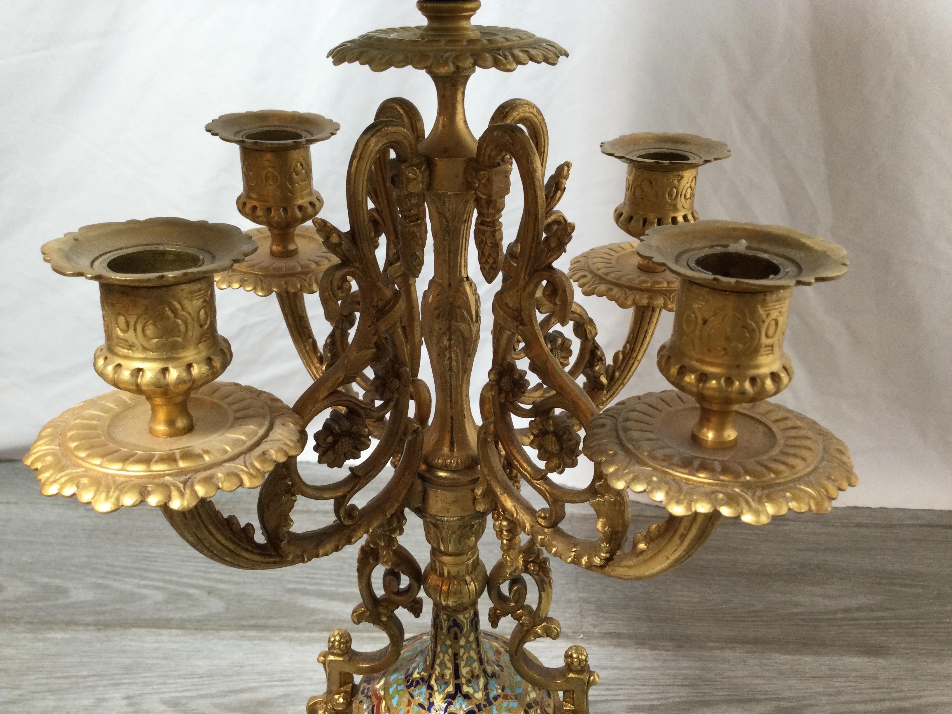 Antique Gilt Bronze Champlevé French Candelabra Lamp 3
