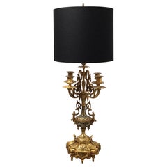 Antique Gilt Bronze Champlevé French Candelabra Lamp