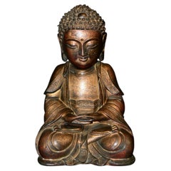 Antique Gilt Bronze Cold Painted Baby Buddha Reddish Brown