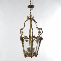 Antique Gilt Bronze & Crystal French Rococo Pendant Lantern Chandelier C1930