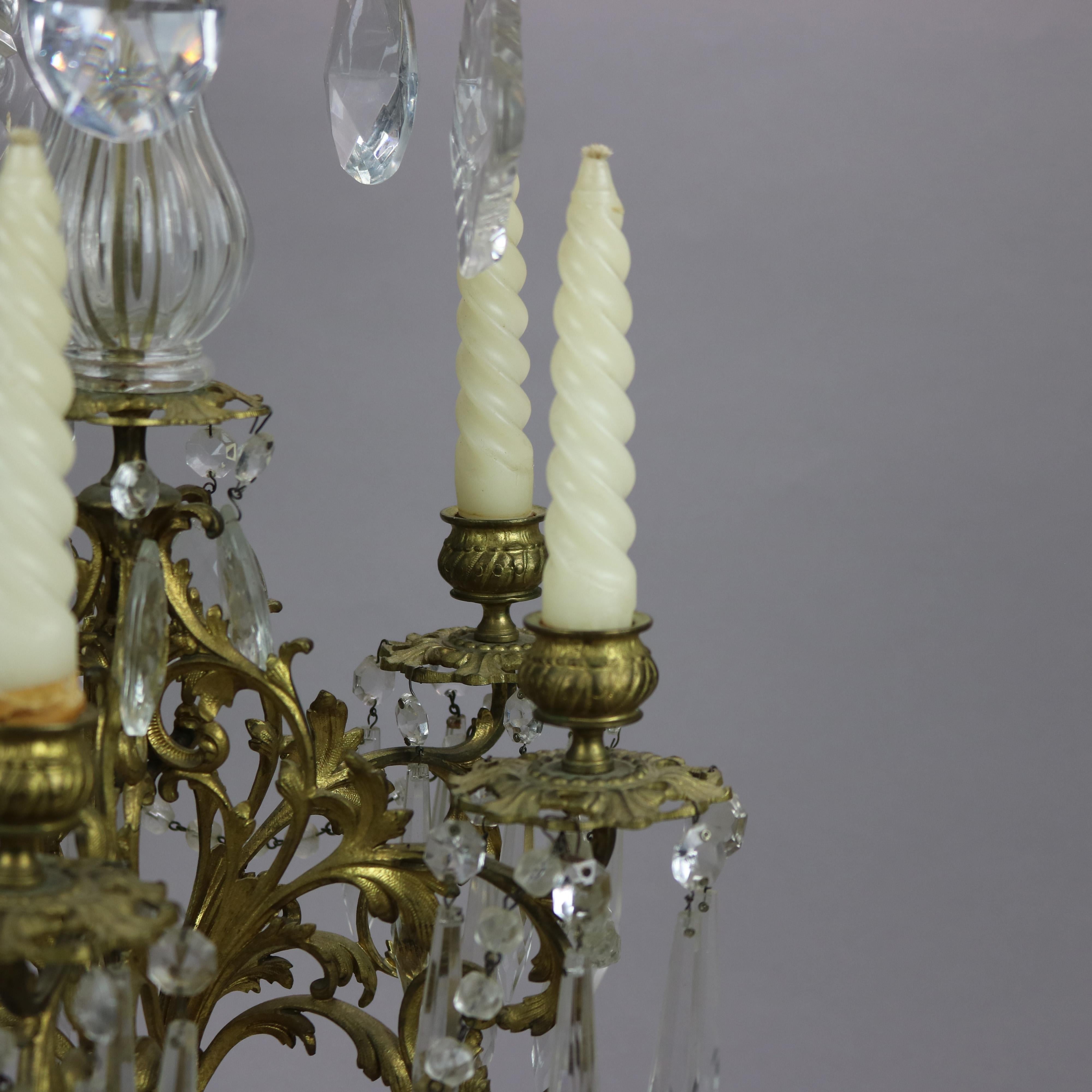 Antique Gilt Bronze & Cut Crystal Five-Light Candelabra Circa 1900 For Sale 5