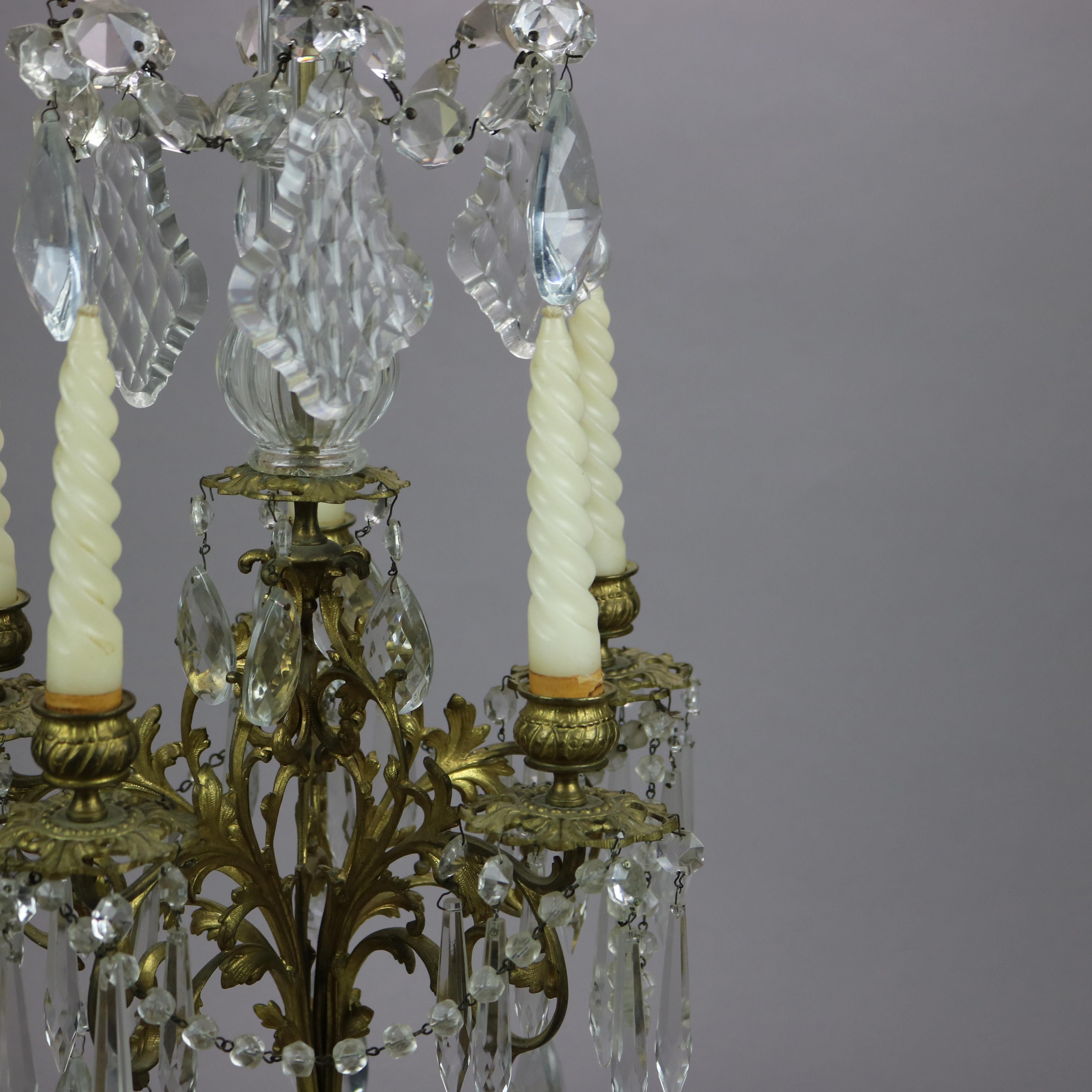 Antique Gilt Bronze & Cut Crystal Five-Light Candelabra Circa 1900 For Sale 6