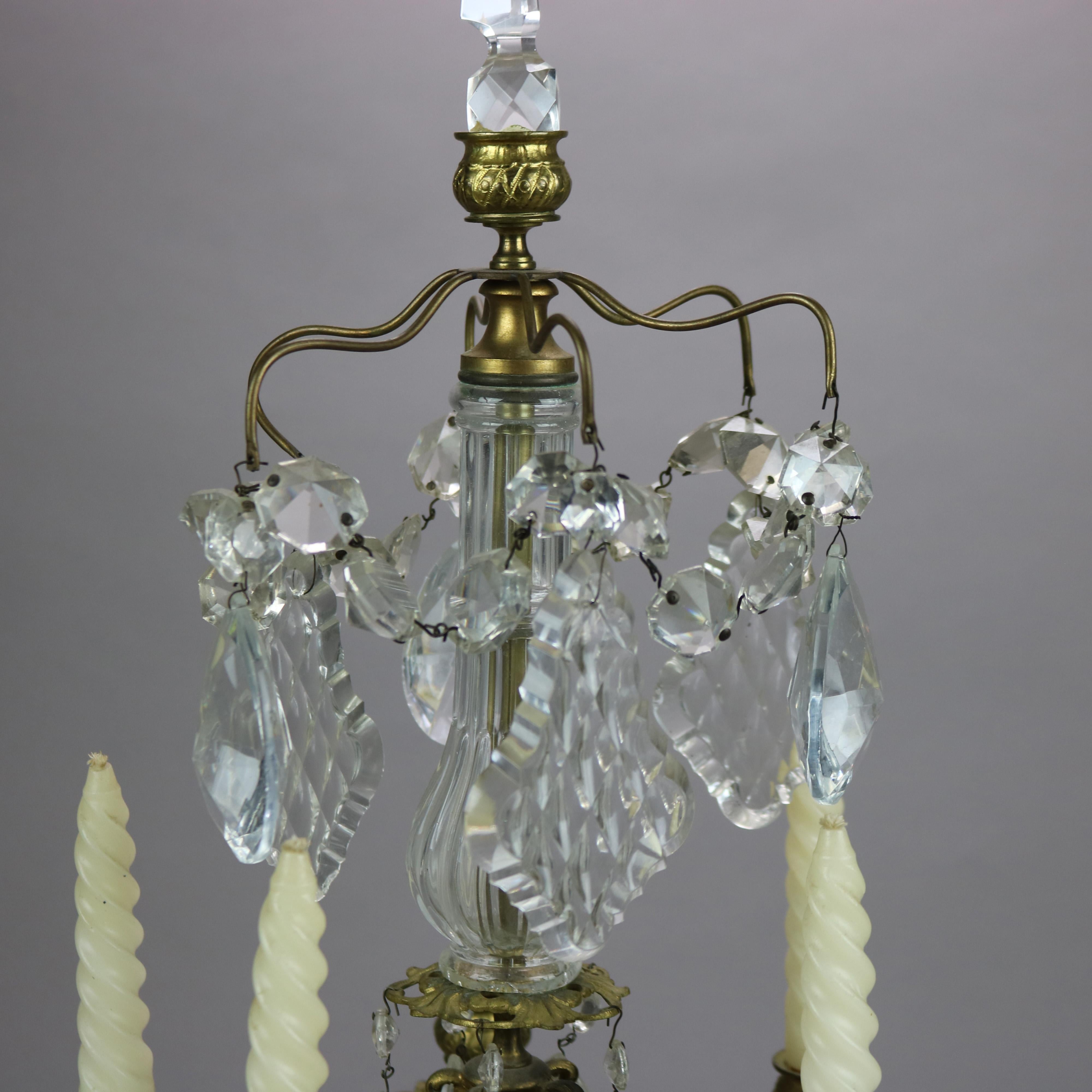Antique Gilt Bronze & Cut Crystal Five-Light Candelabra Circa 1900 For Sale 7