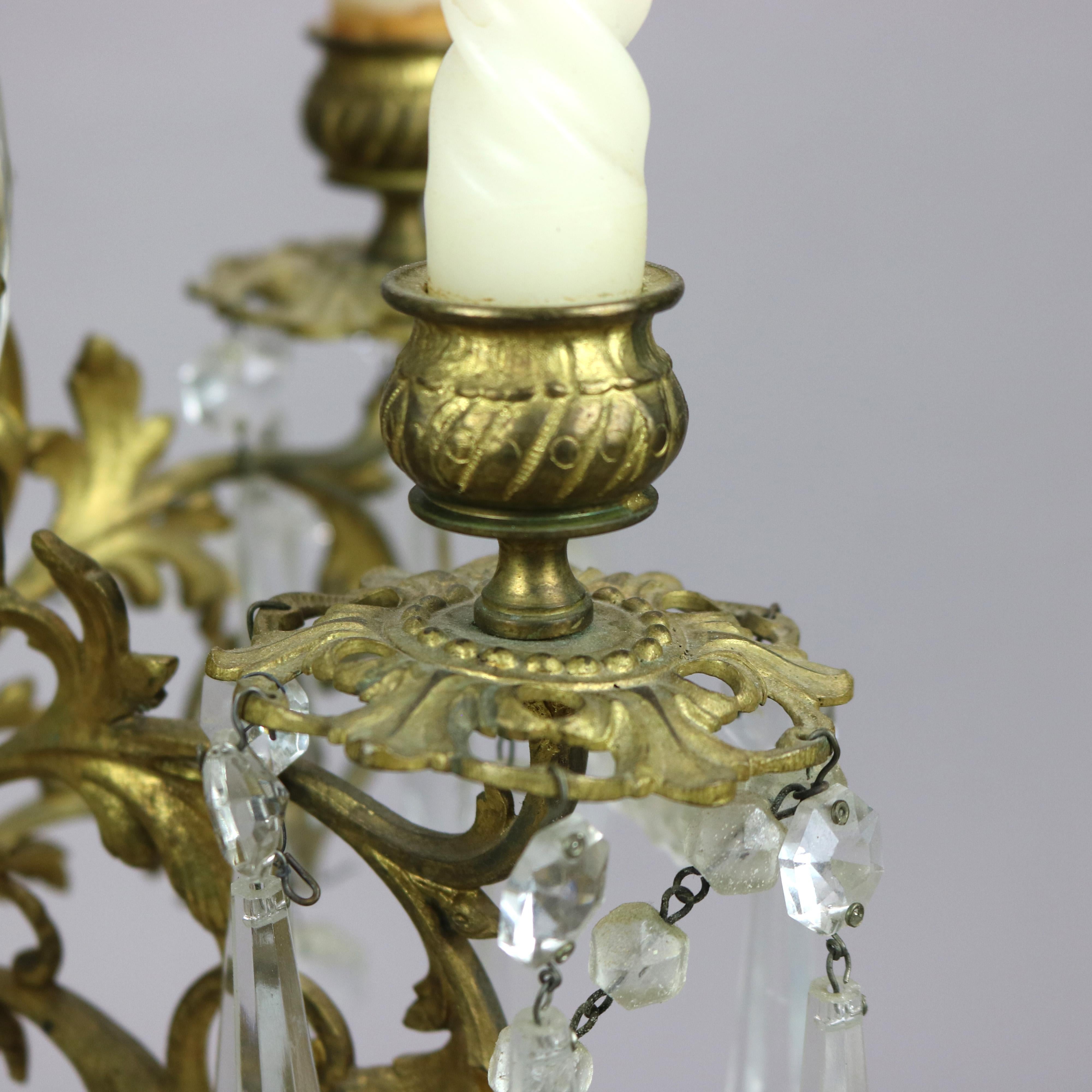 Antique Gilt Bronze & Cut Crystal Five-Light Candelabra Circa 1900 For Sale 9