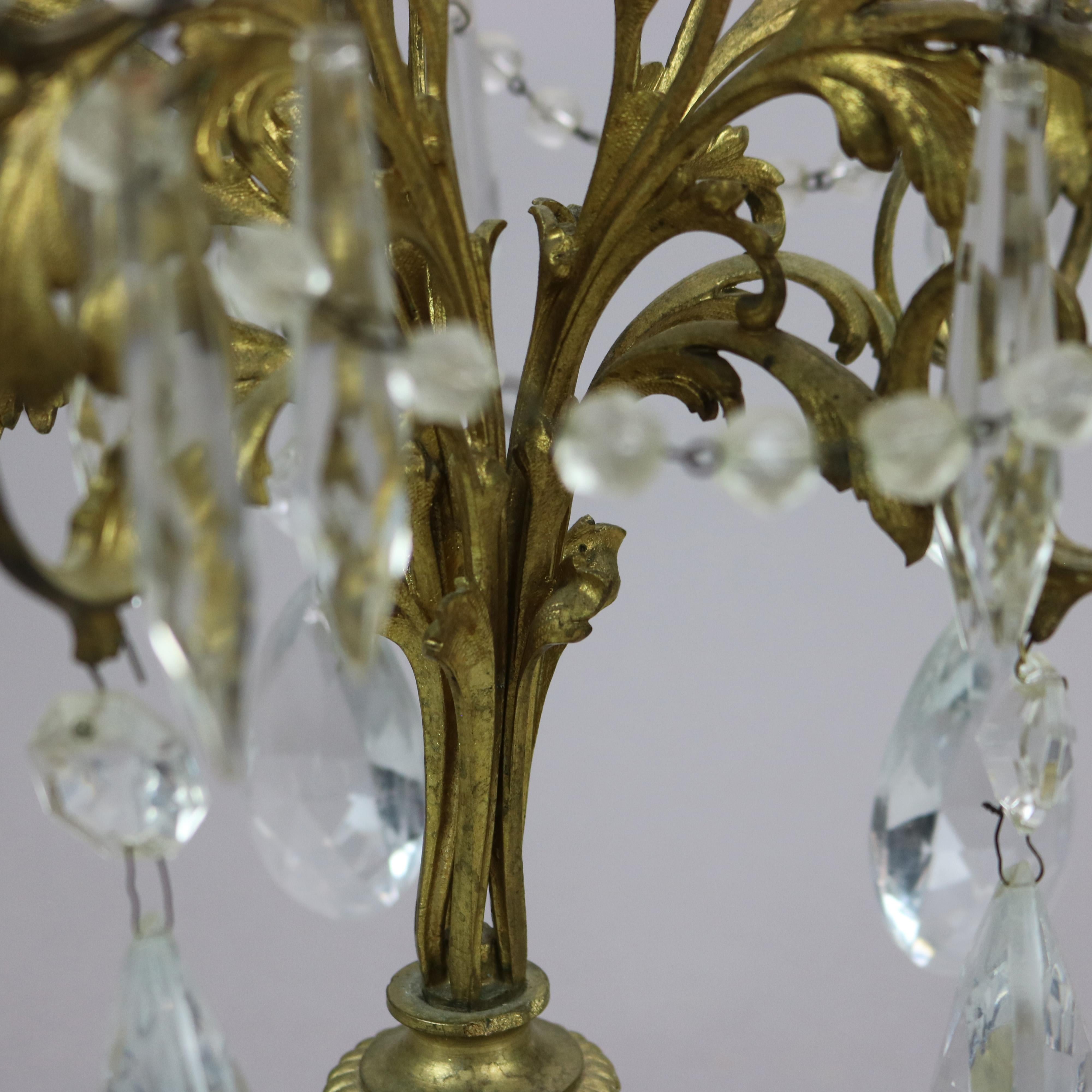 Antique Gilt Bronze & Cut Crystal Five-Light Candelabra Circa 1900 For Sale 10
