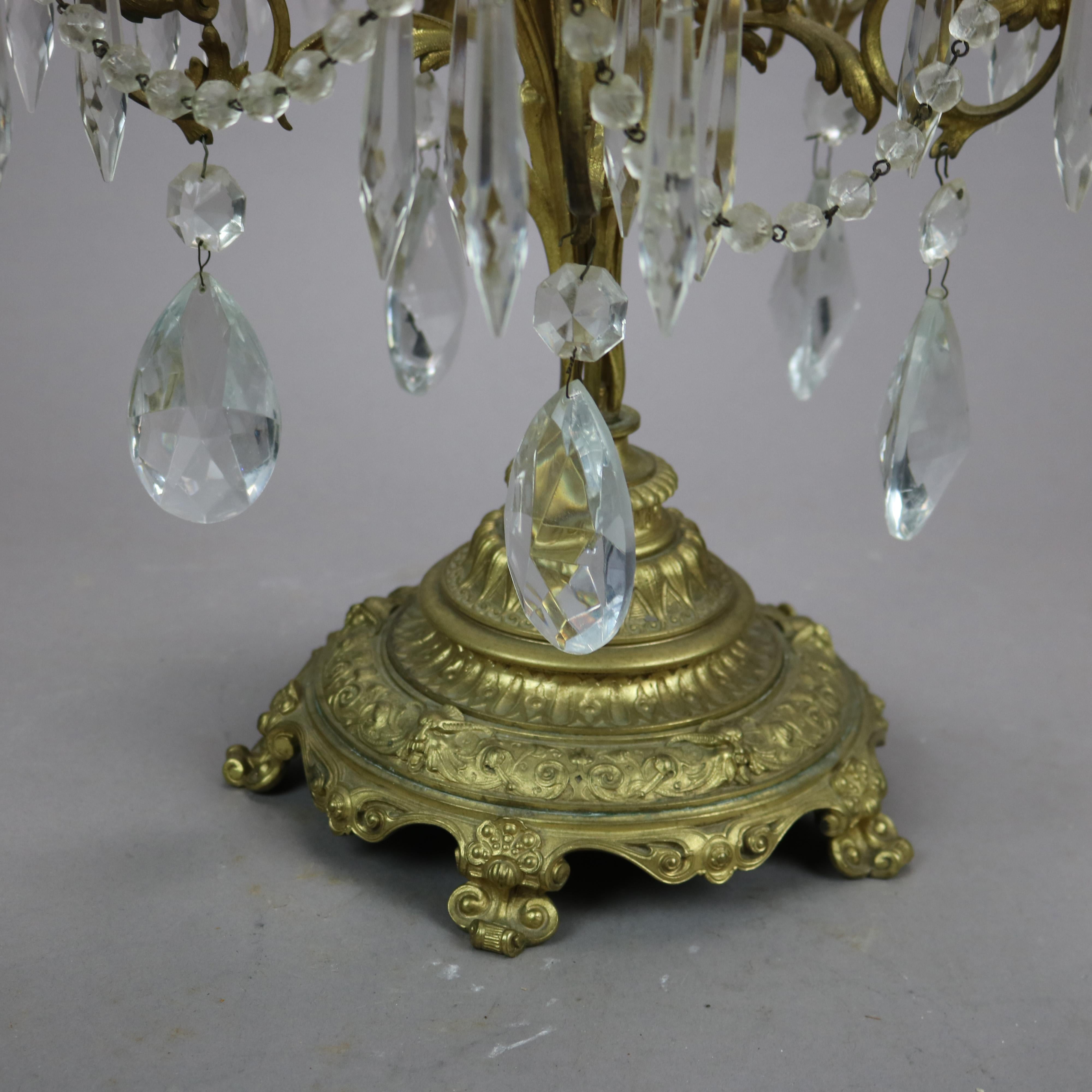 Antique Gilt Bronze & Cut Crystal Five-Light Candelabra Circa 1900 For Sale 11