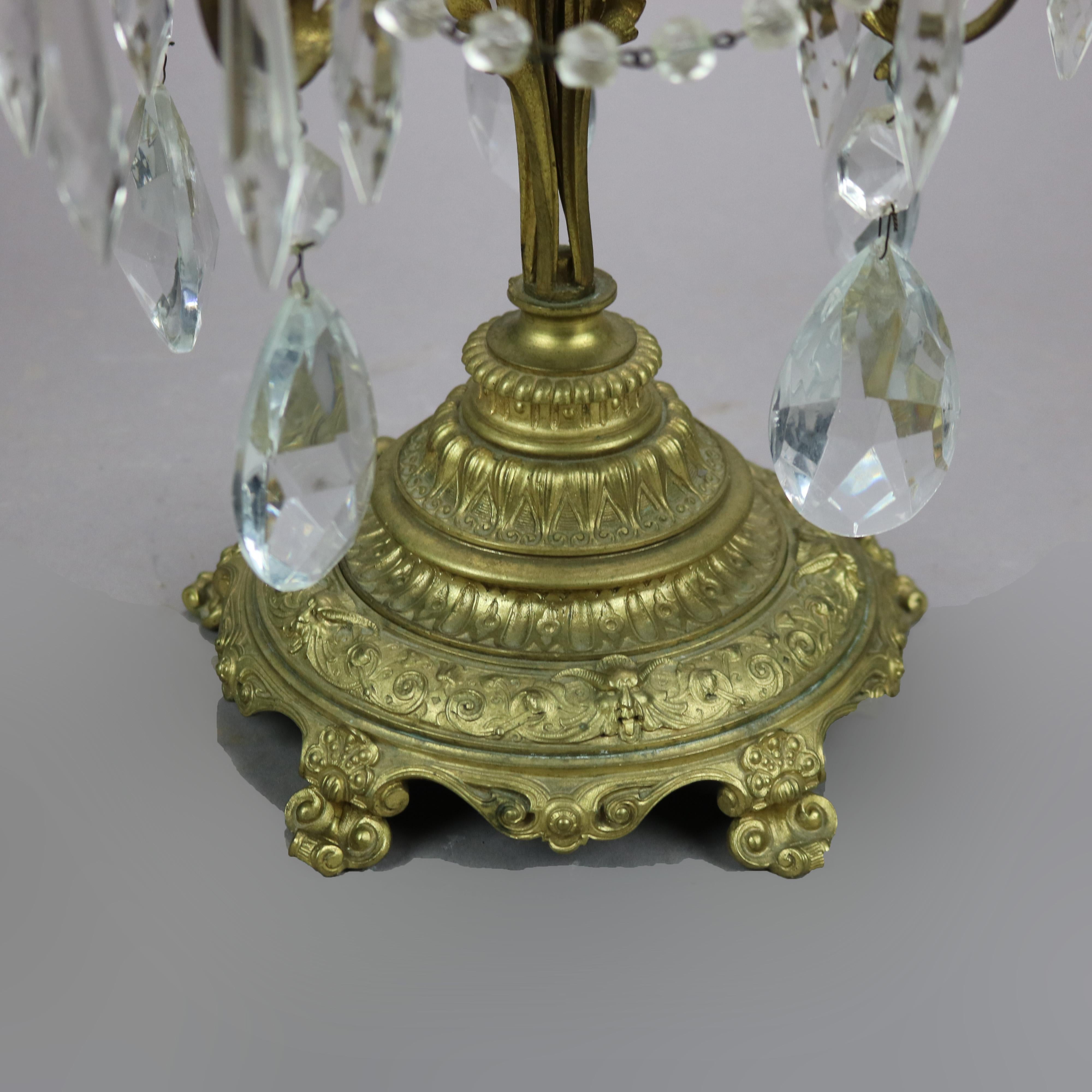 Antique Gilt Bronze & Cut Crystal Five-Light Candelabra Circa 1900 For Sale 12