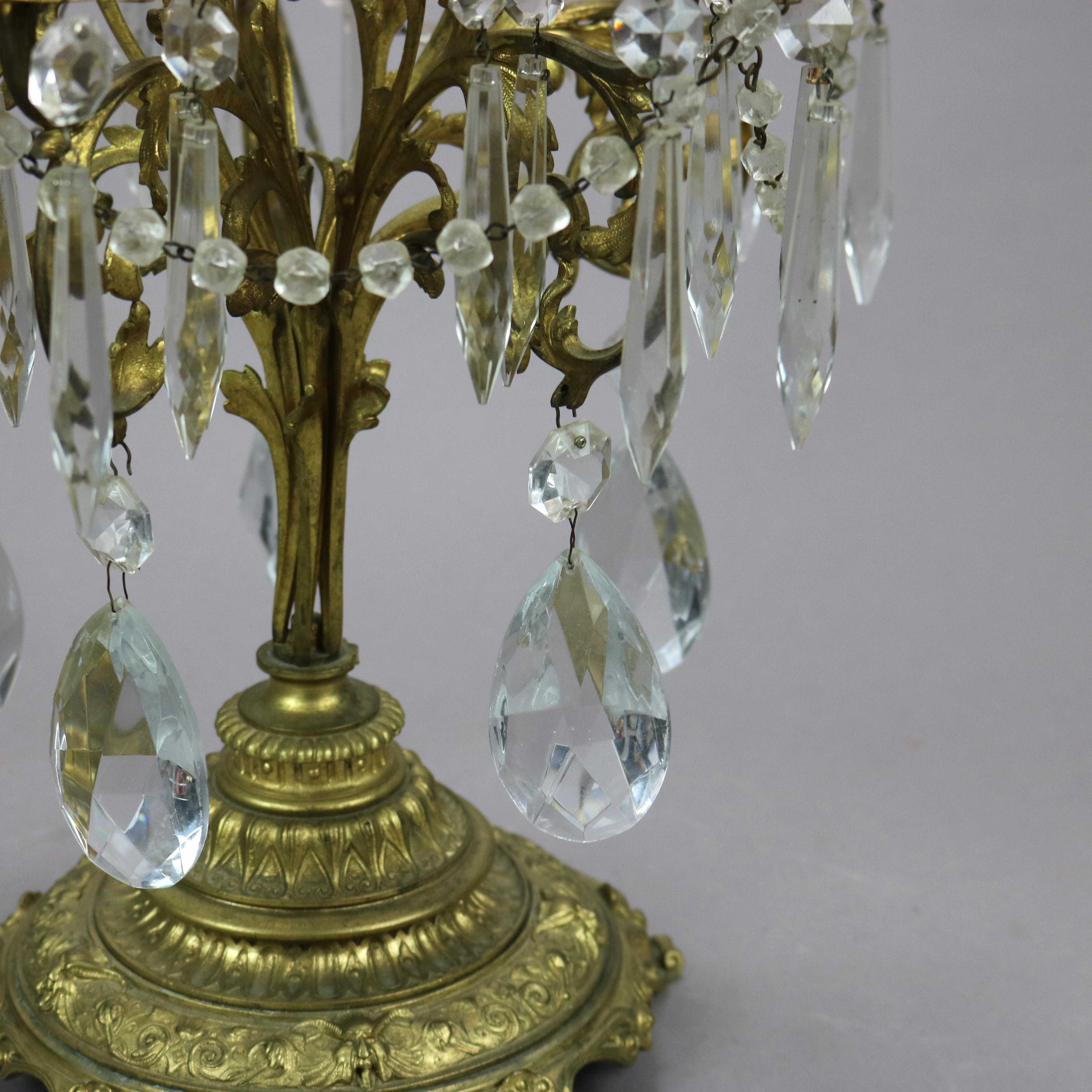Antique Gilt Bronze & Cut Crystal Five-Light Candelabra Circa 1900 For Sale 13