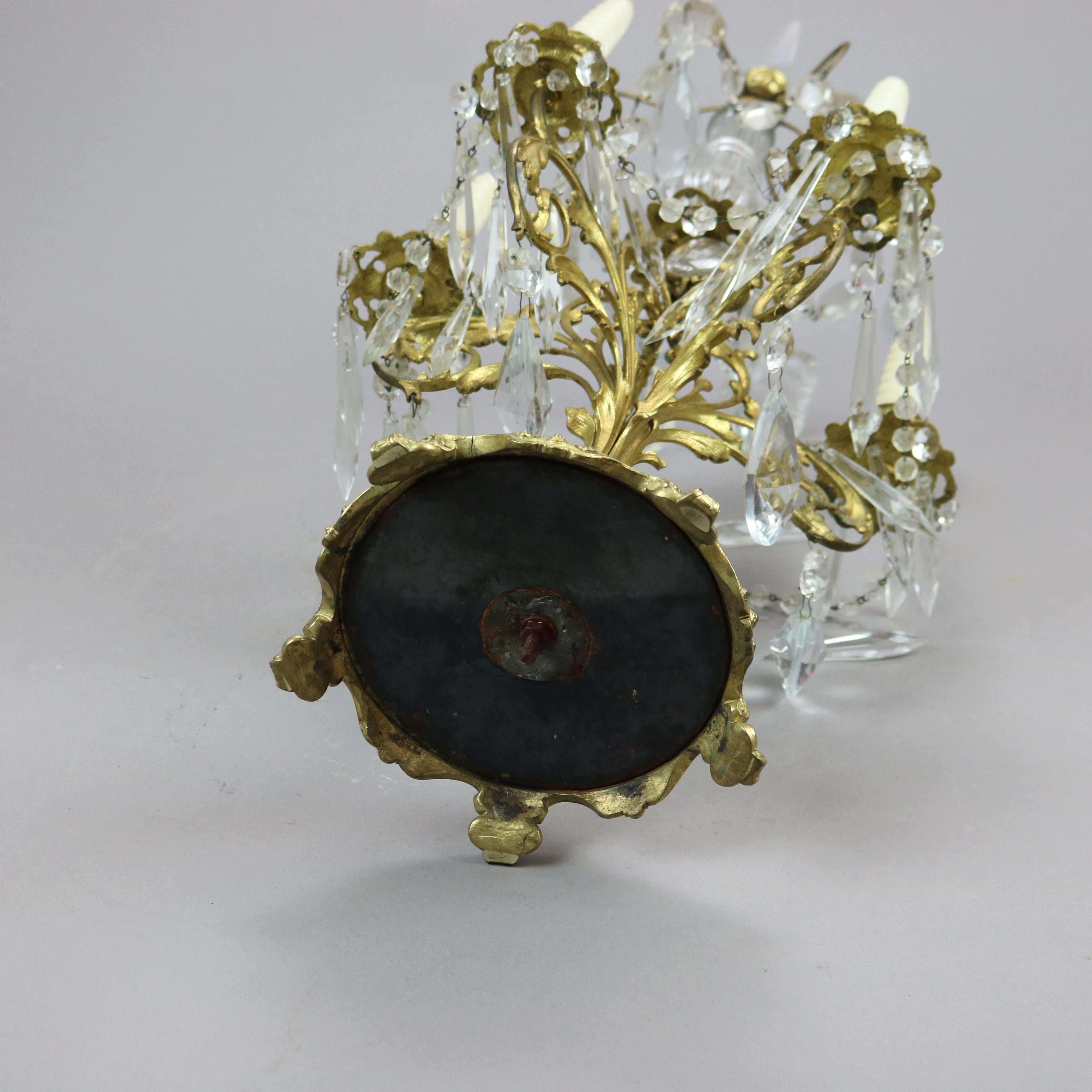 Antique Gilt Bronze & Cut Crystal Five-Light Candelabra Circa 1900 For Sale 14