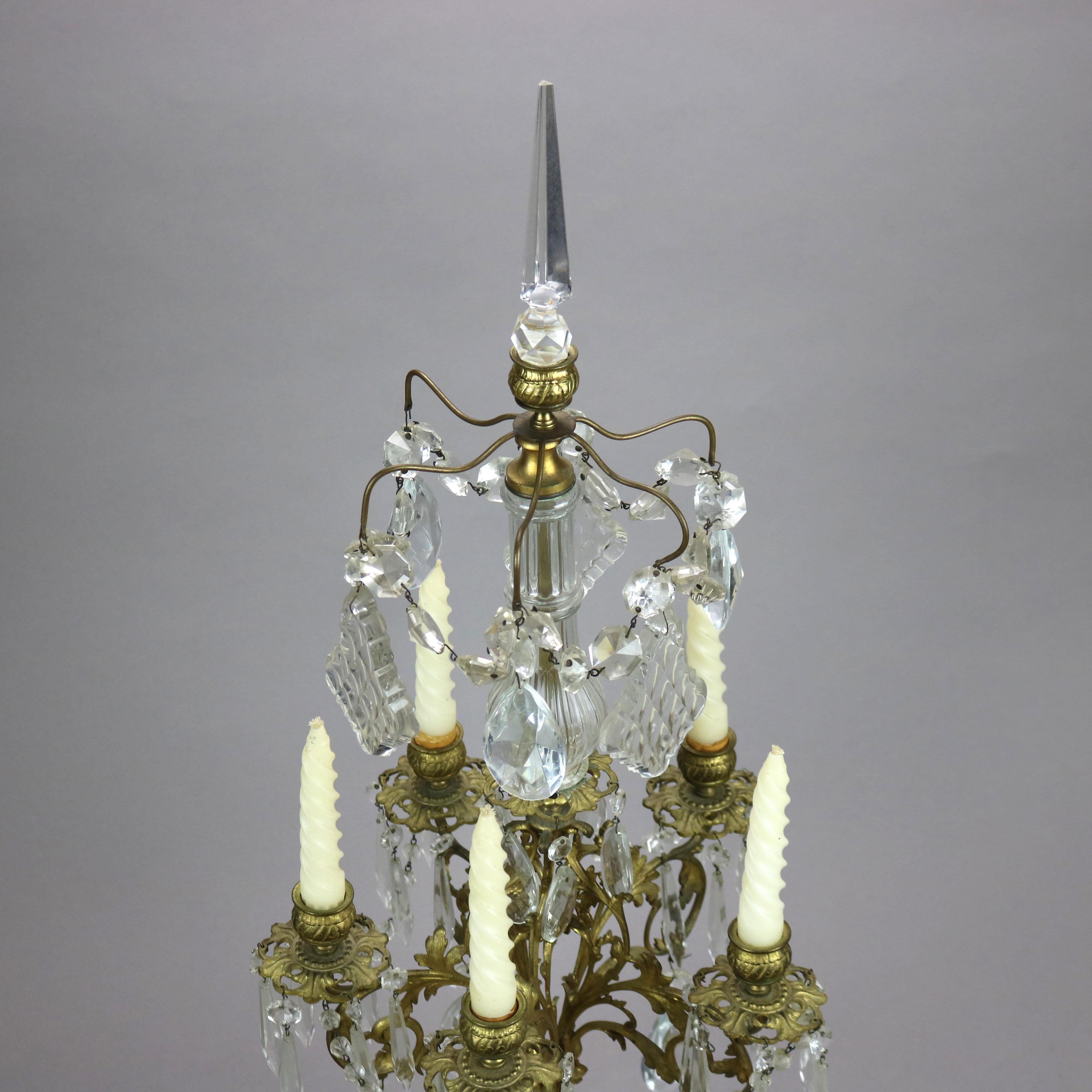 Antique Gilt Bronze & Cut Crystal Five-Light Candelabra Circa 1900 For Sale 1