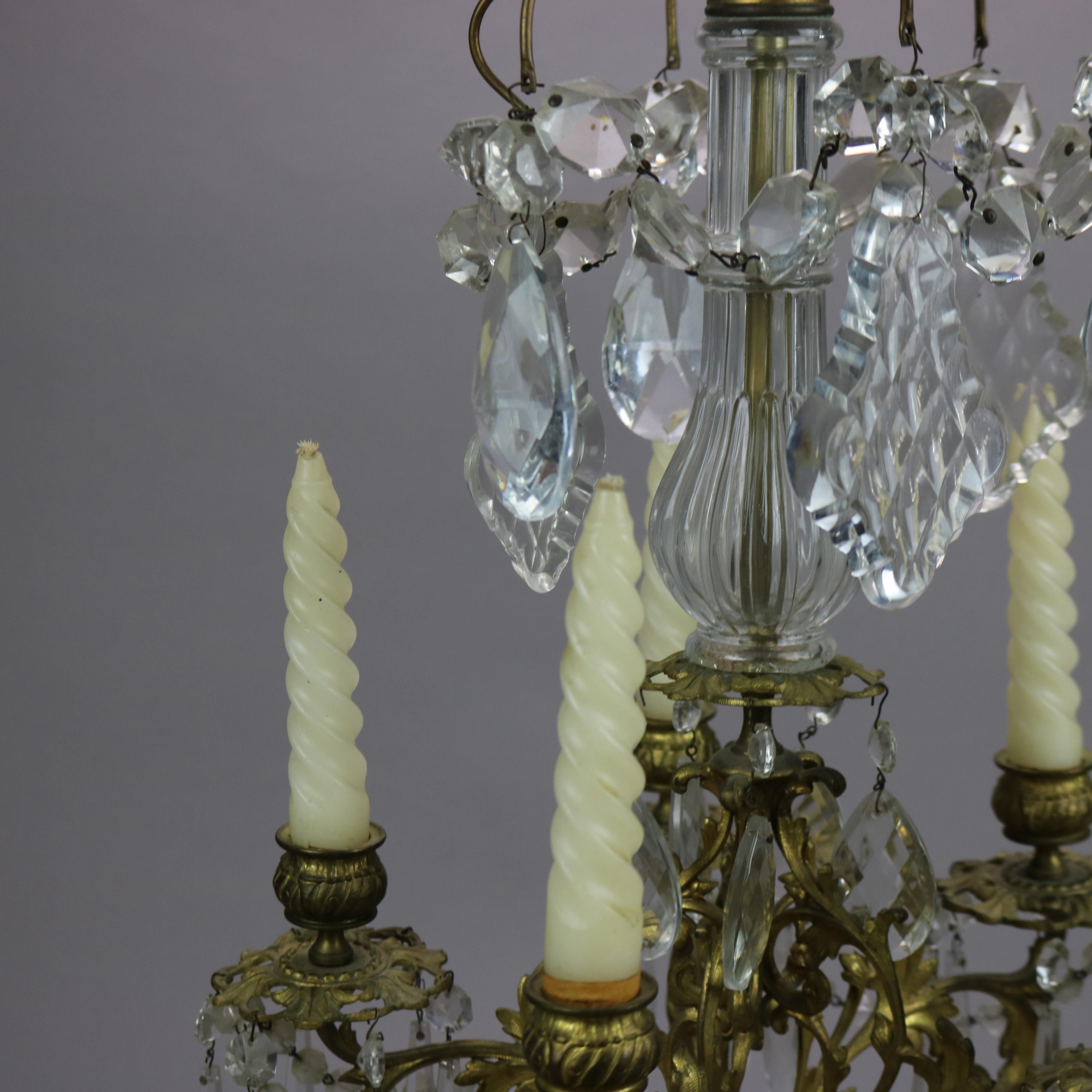 Antique Gilt Bronze & Cut Crystal Five-Light Candelabra Circa 1900 For Sale 4