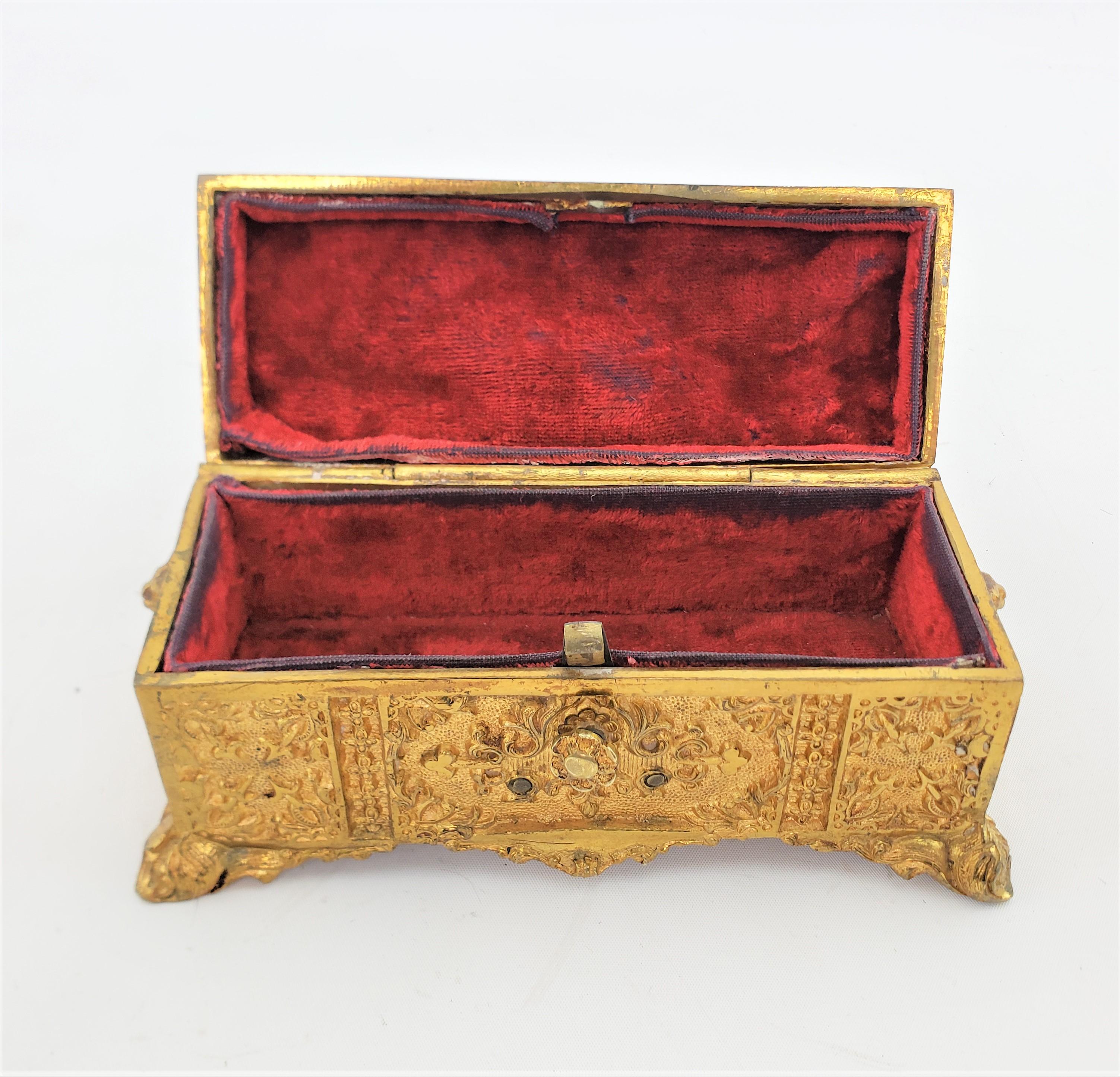 20th Century Antique Gilt Bronze Decorative Jewelry Box or Casket with Floral Decoration For Sale