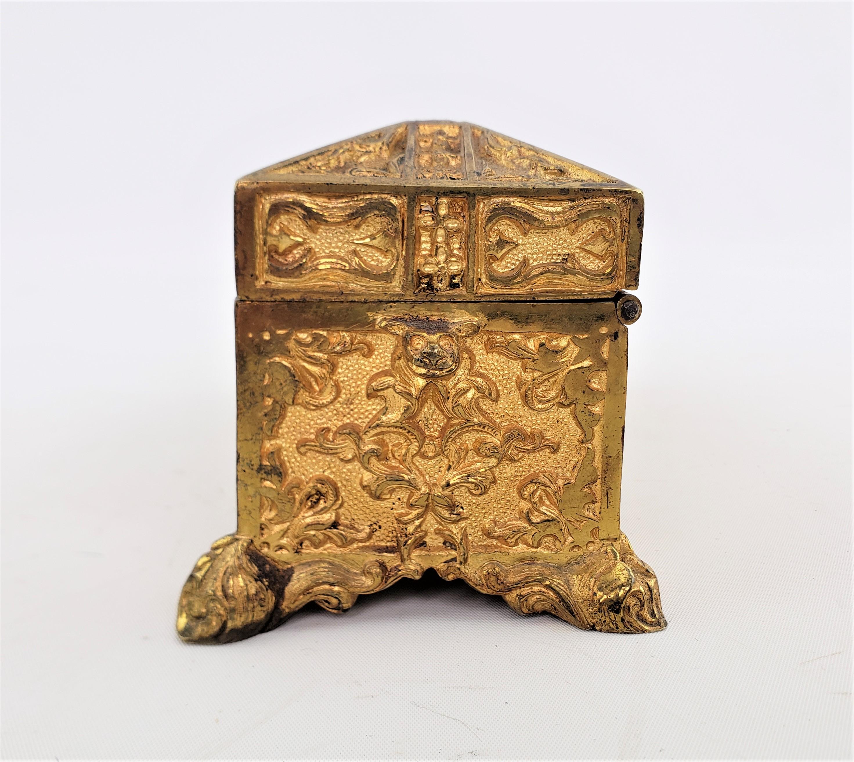 Renaissance Revival Antique Gilt Bronze Decorative Jewelry Box or Casket with Floral Decoration For Sale