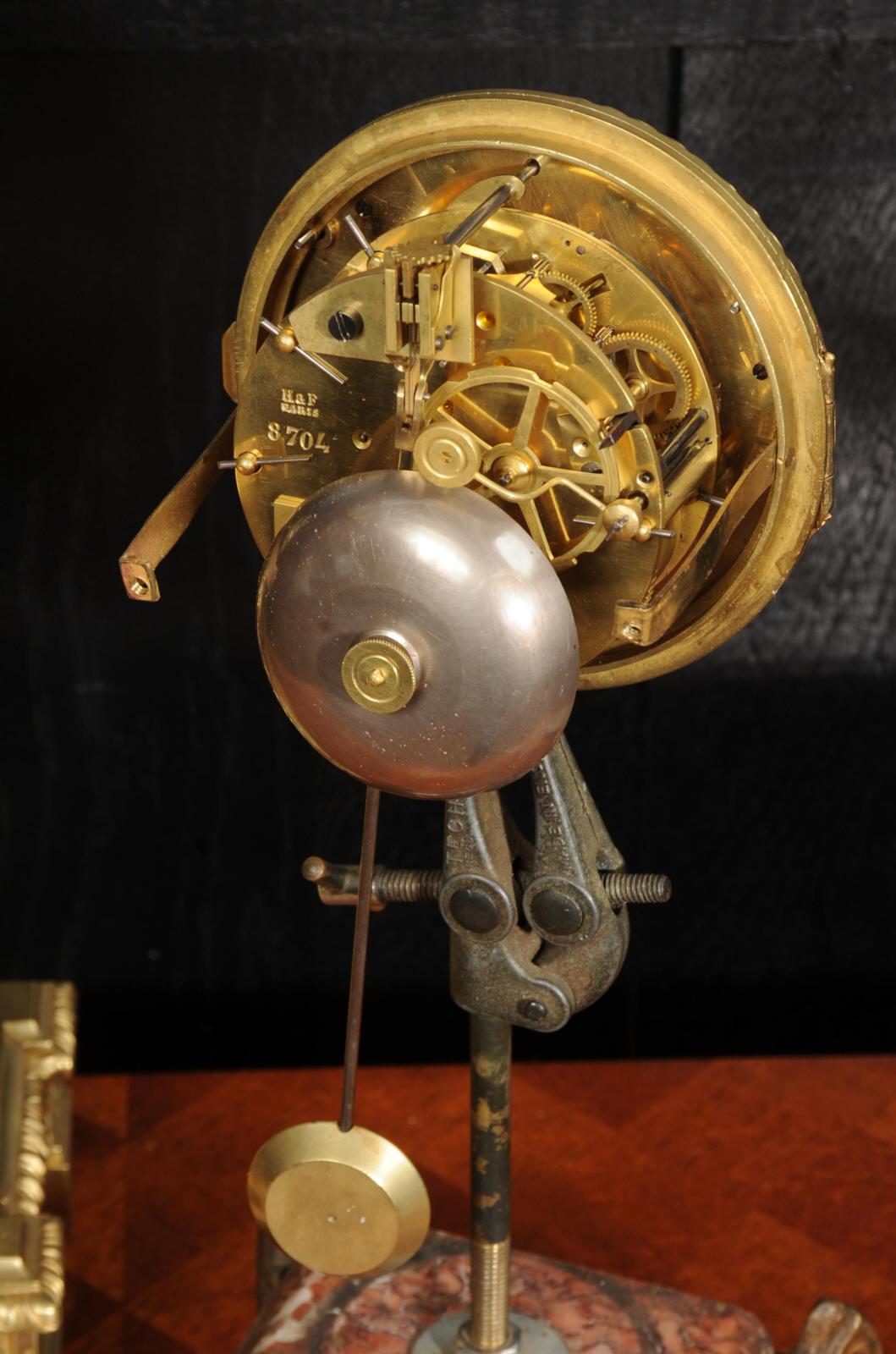Antique Gilt Bronze Drum Head Clock with Lions Masks - Fully Restored For Sale 11