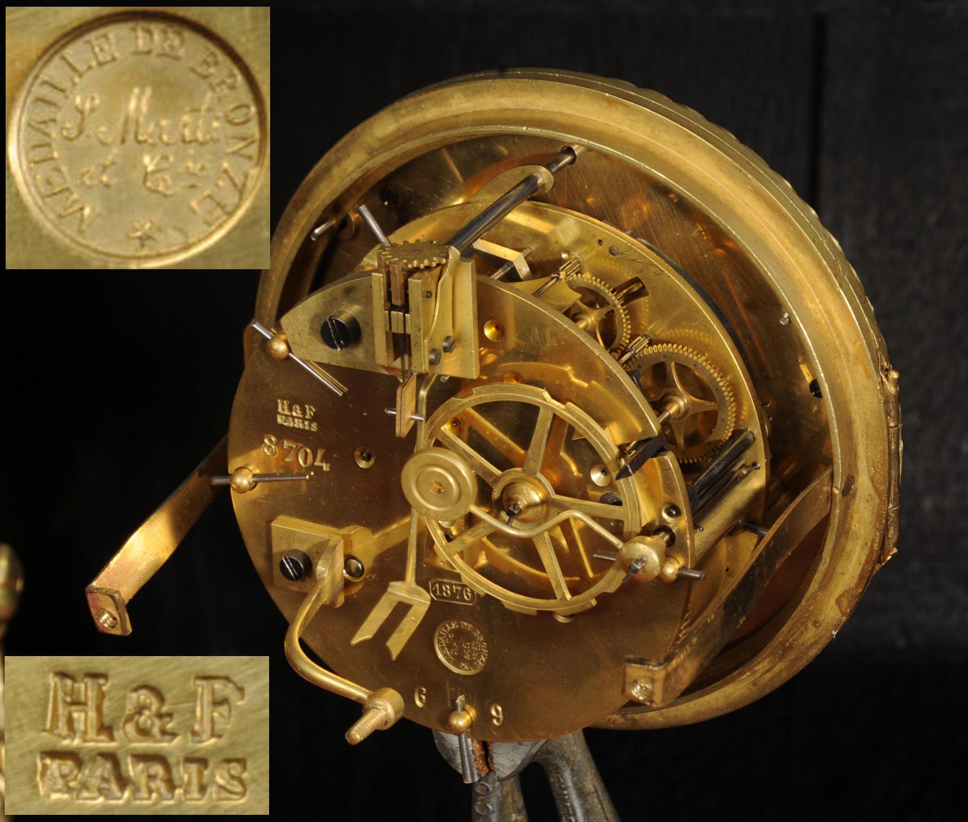 Antique Gilt Bronze Drum Head Clock with Lions Masks - Fully Restored For Sale 13