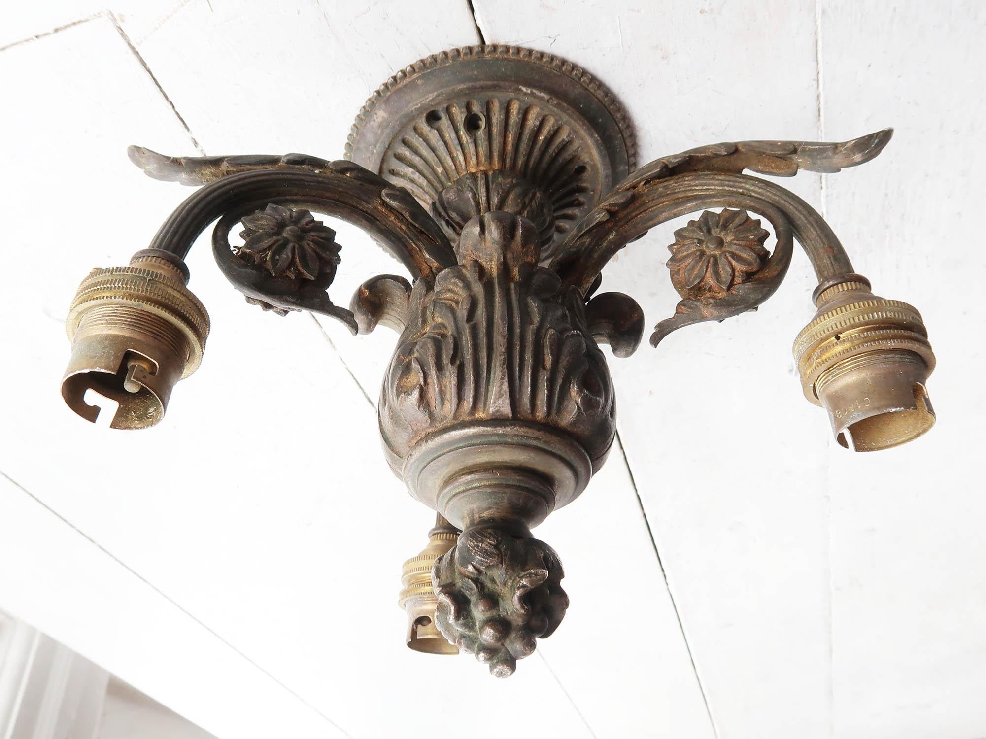 Antique Gilt Bronze Empire Style Ceiling Light Fitting. French, C.1900 In Good Condition In St Annes, Lancashire