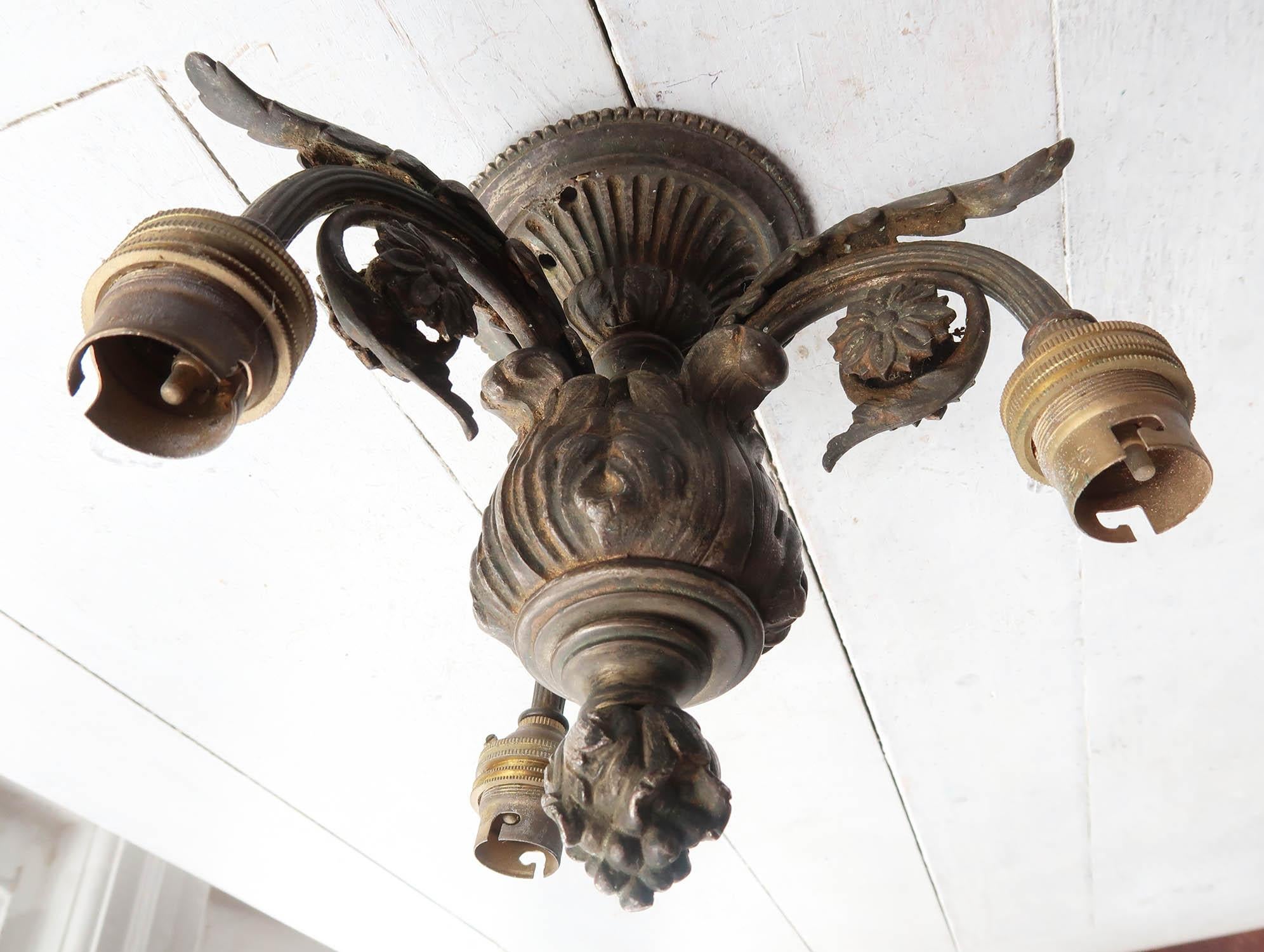 Antique Gilt Bronze Empire Style Ceiling Light Fitting. French, C.1900 3