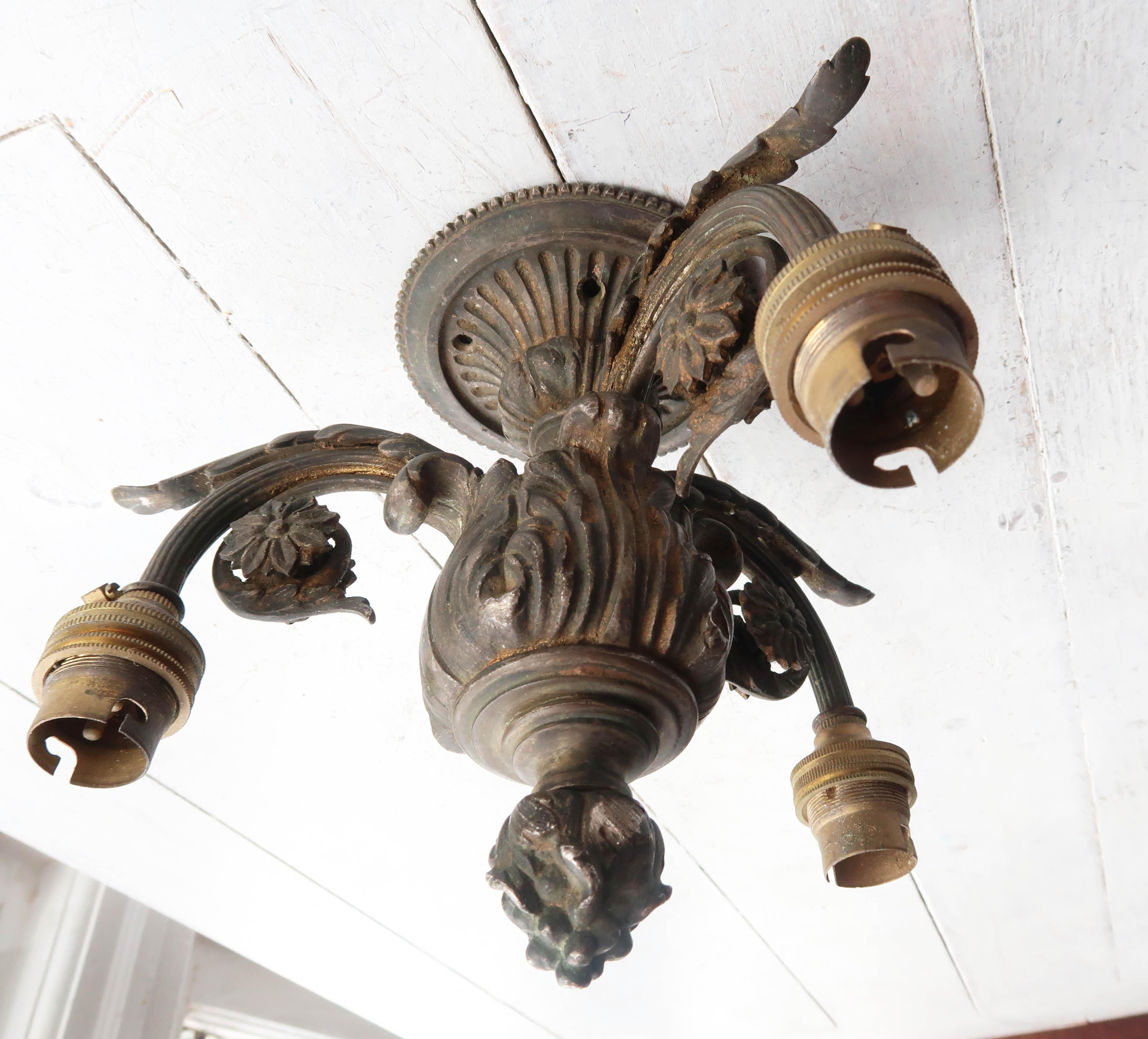 Antique Gilt Bronze Empire Style Ceiling Light Fitting. French, C.1900 4