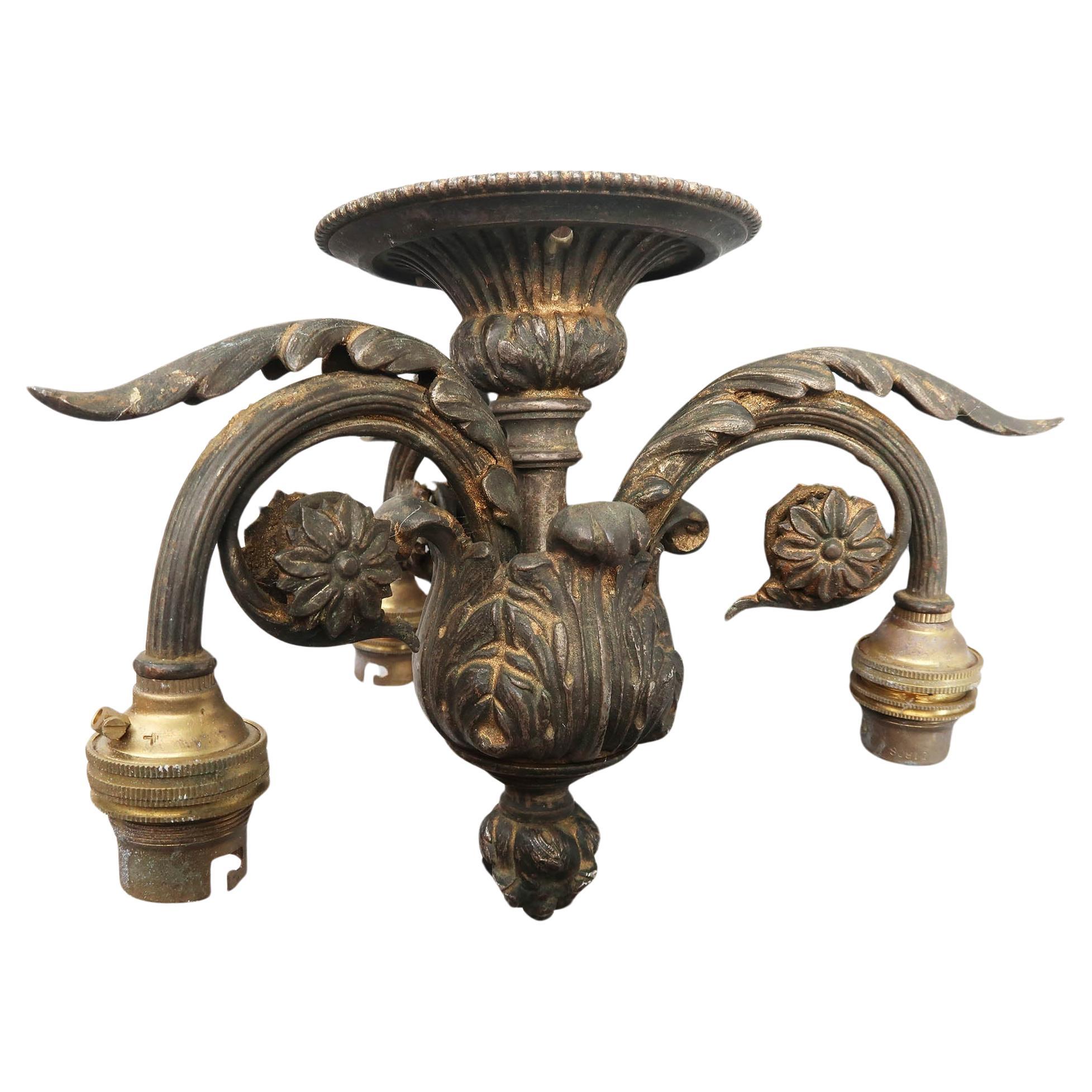 Antique Gilt Bronze Empire Style Ceiling Light Fitting. French, C.1900