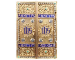 Antique Gilt Bronze Enamel Travel Altar Triptych