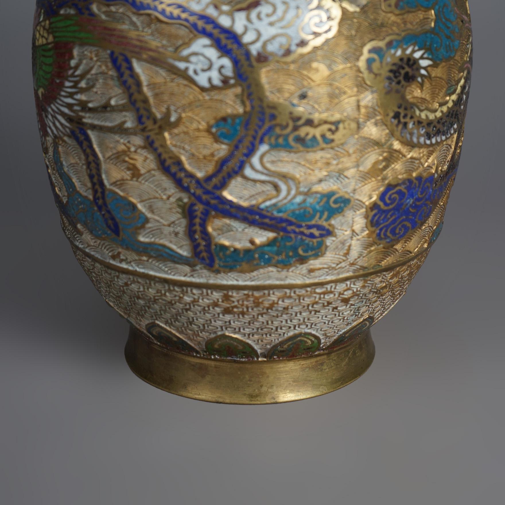 Antique Gilt Bronze & Enameled Cloisonne Figural Oriental Dragon Vase c1920 6