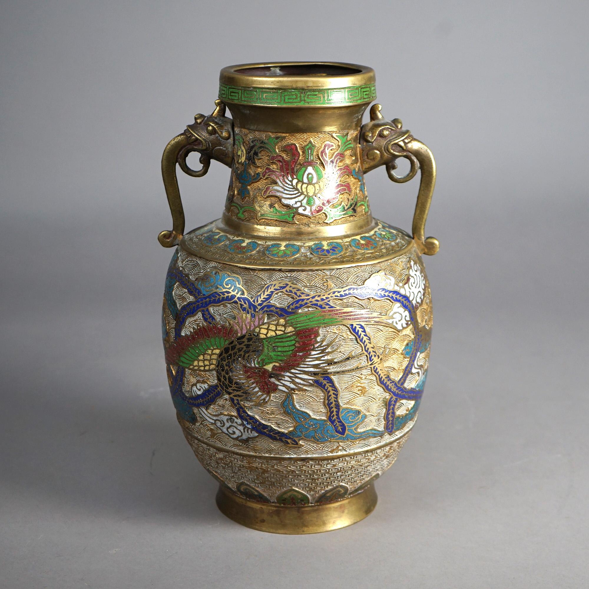 Antique Gilt Bronze & Enameled Cloisonne Figural Oriental Dragon Vase c1920 3