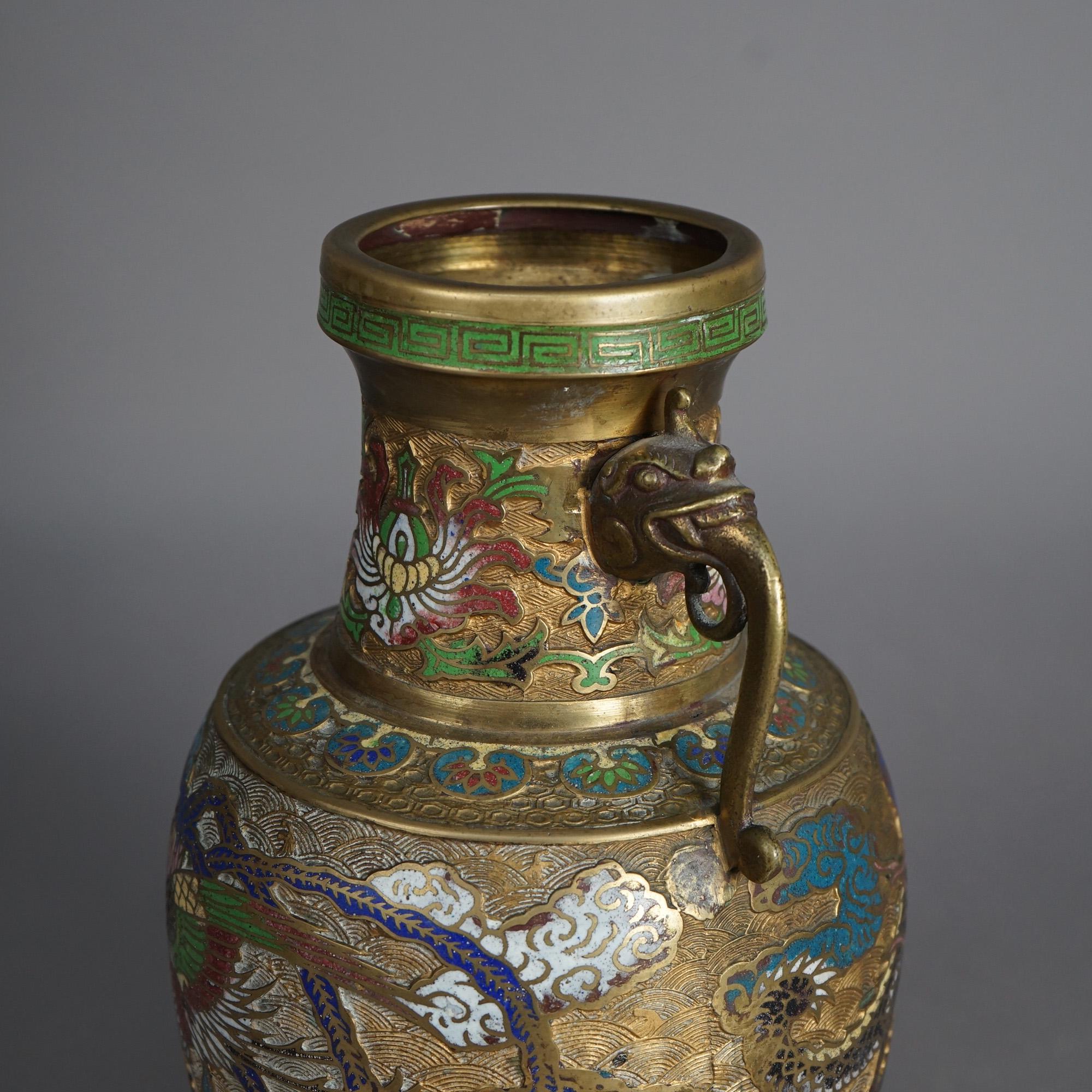 Antique Gilt Bronze & Enameled Cloisonne Figural Oriental Dragon Vase c1920 4