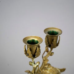 Antique Gilt Bronze Figural Heron & Turtle Candlesticks 19th C.