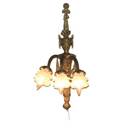 Antique Gilt Bronze Figural Three-Light Wall Sconce with Persian Mask C1920