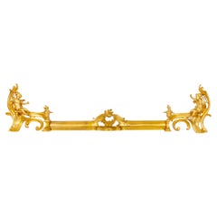 Antique Gilt Bronze Fireplace Fender with Chenets by Bouhon, Paris