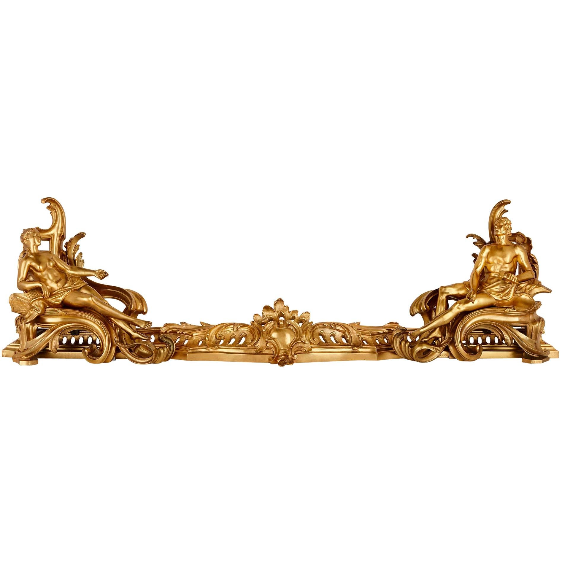 Antique Gilt Bronze Fireplace Surround Fender