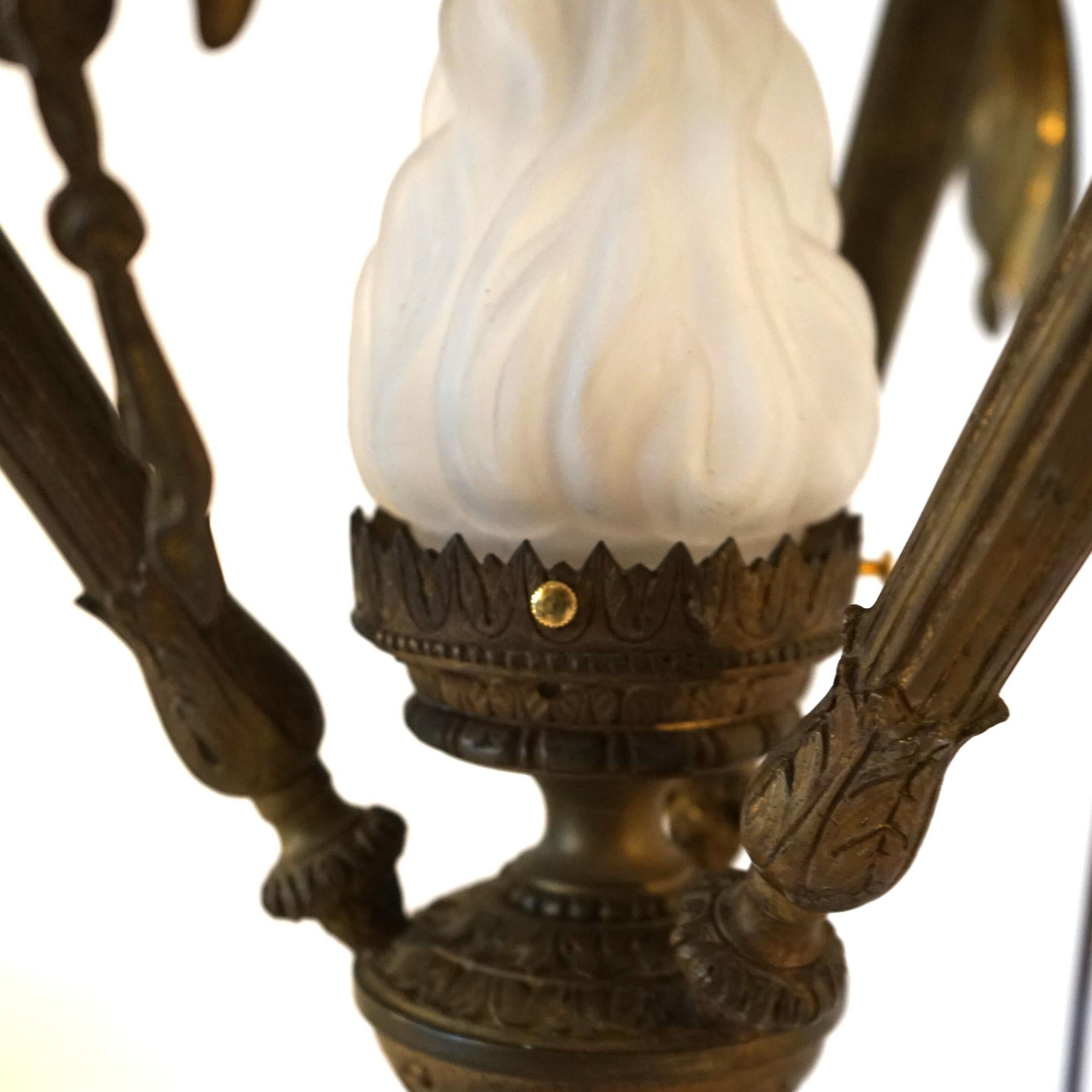 Antique Gilt Bronze French Empire Figural Four Light Torch Hanging Fixture C1920 For Sale 8