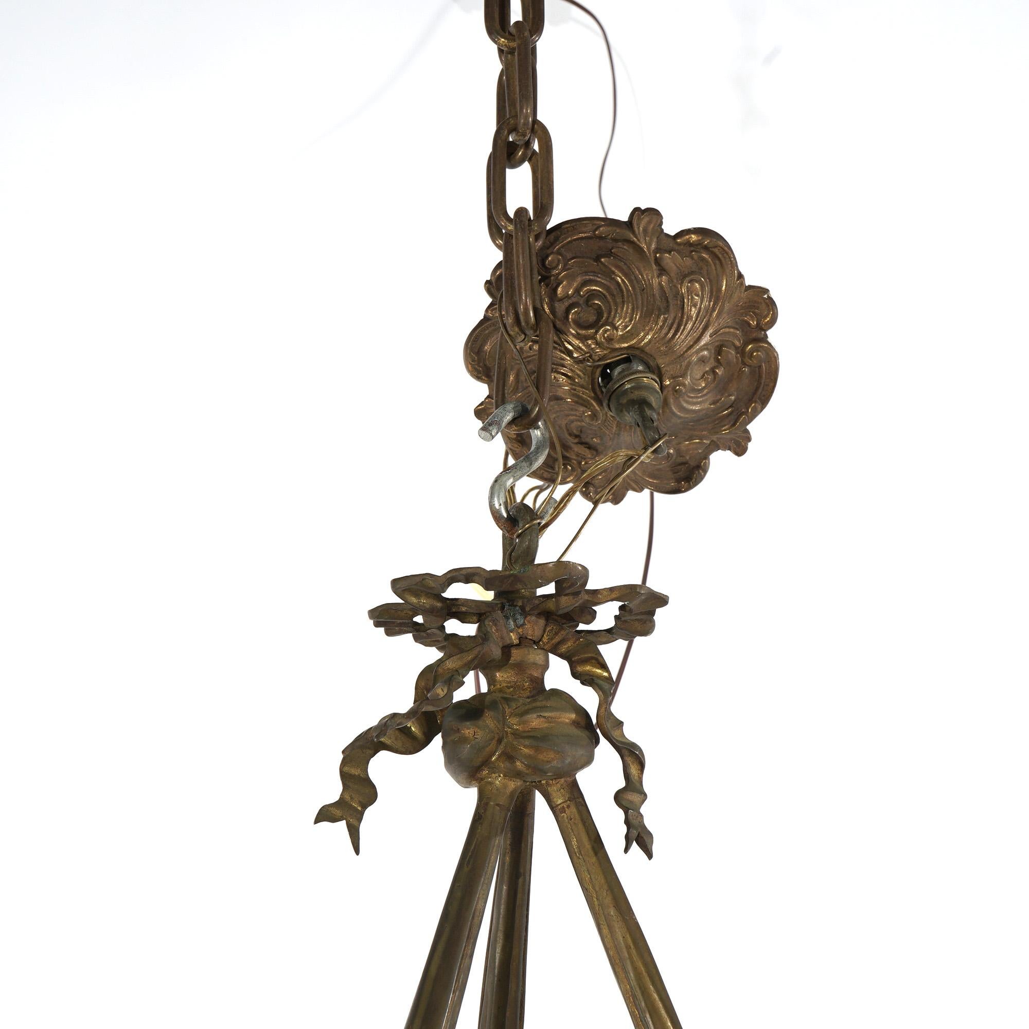 Antique Gilt Bronze French Empire Figural Four Light Torch Hanging Fixture C1920 For Sale 1