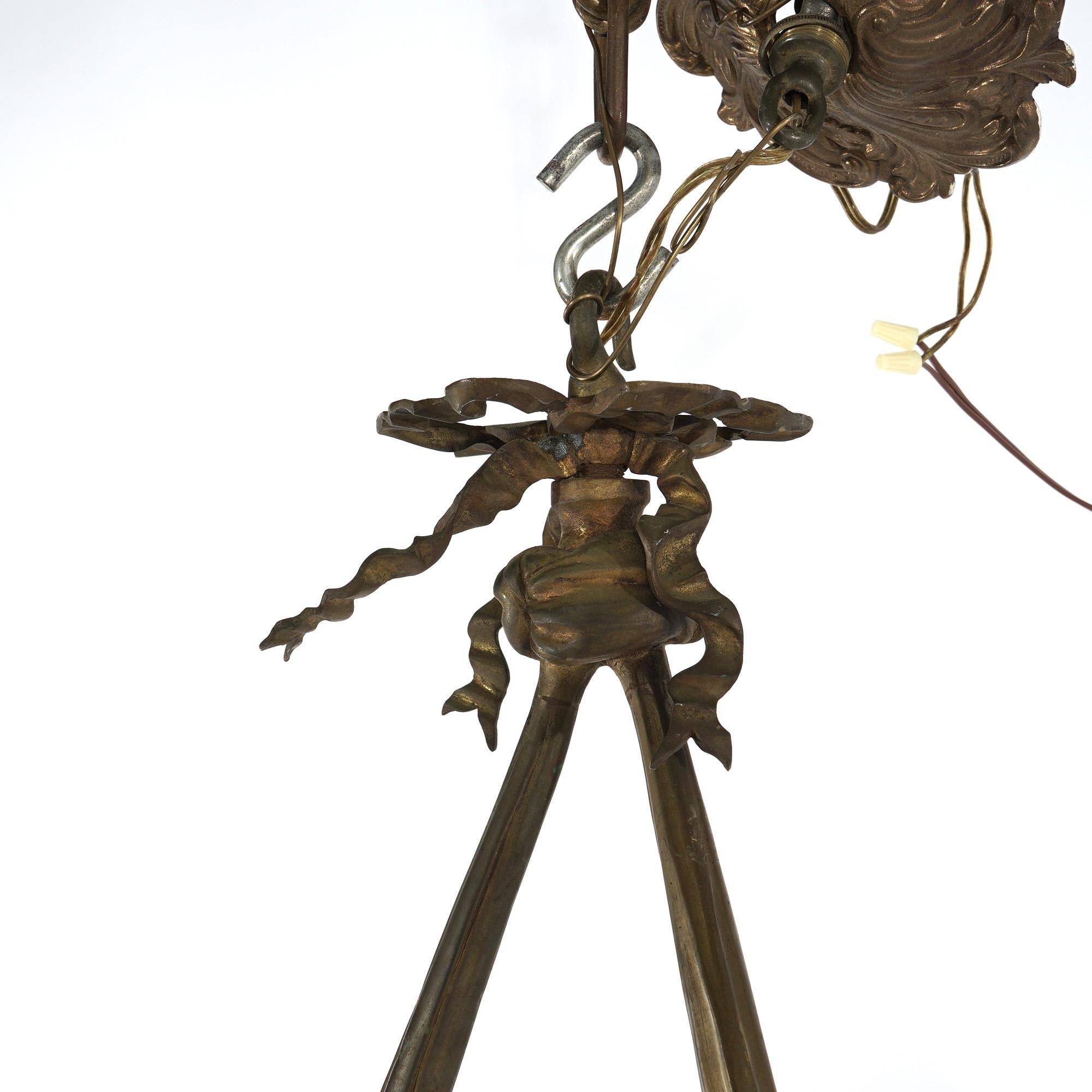 Antique Gilt Bronze French Empire Figural Four Light Torch Hanging Fixture C1920 For Sale 2