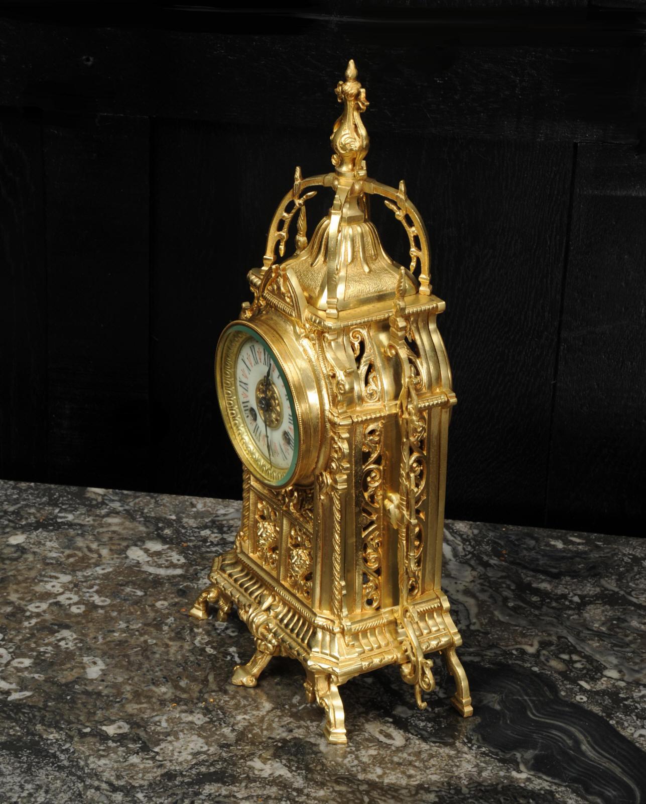 Antique Gilt Bronze Gothic Clock 5