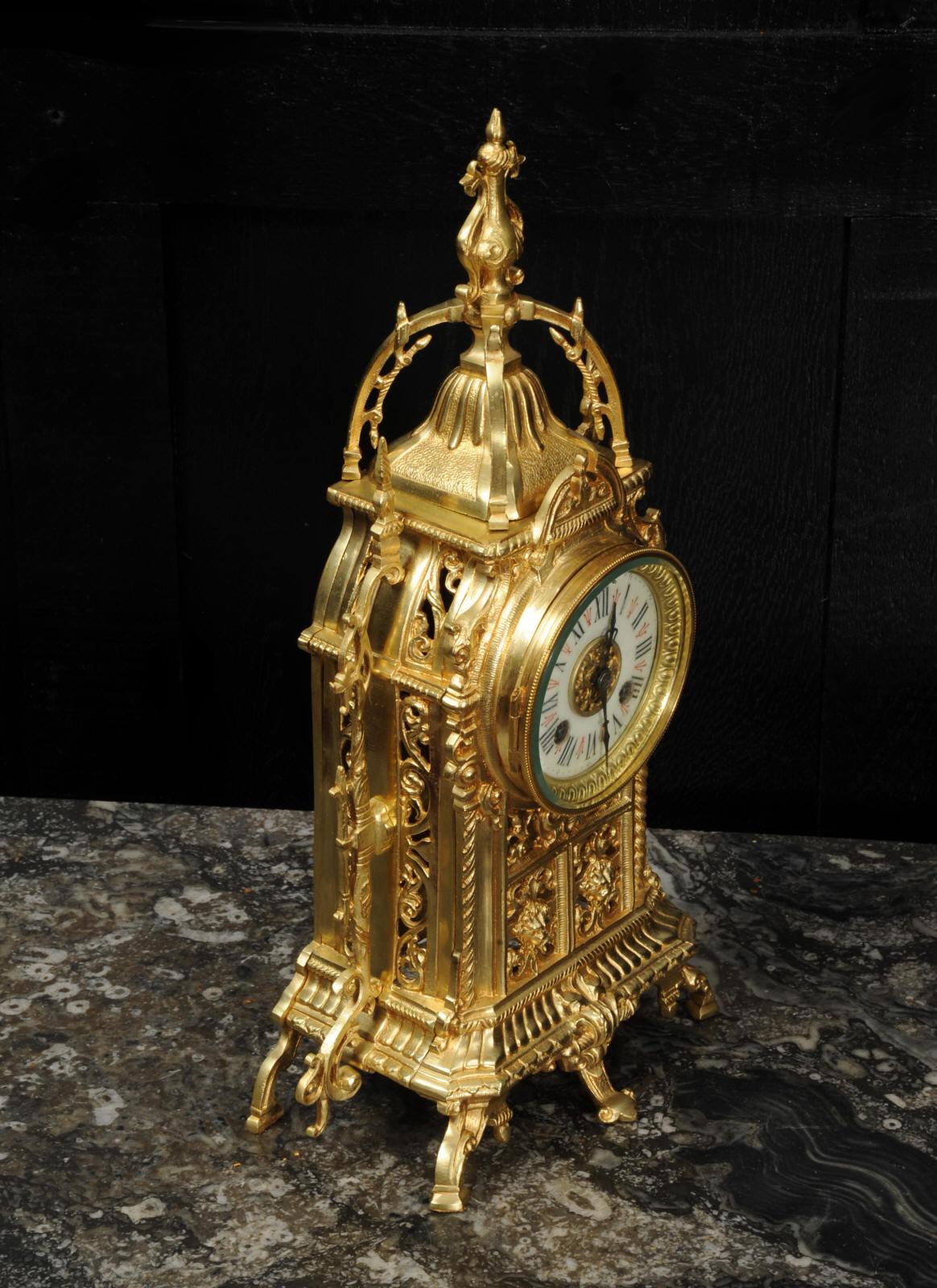 Antique Gilt Bronze Gothic Clock 6